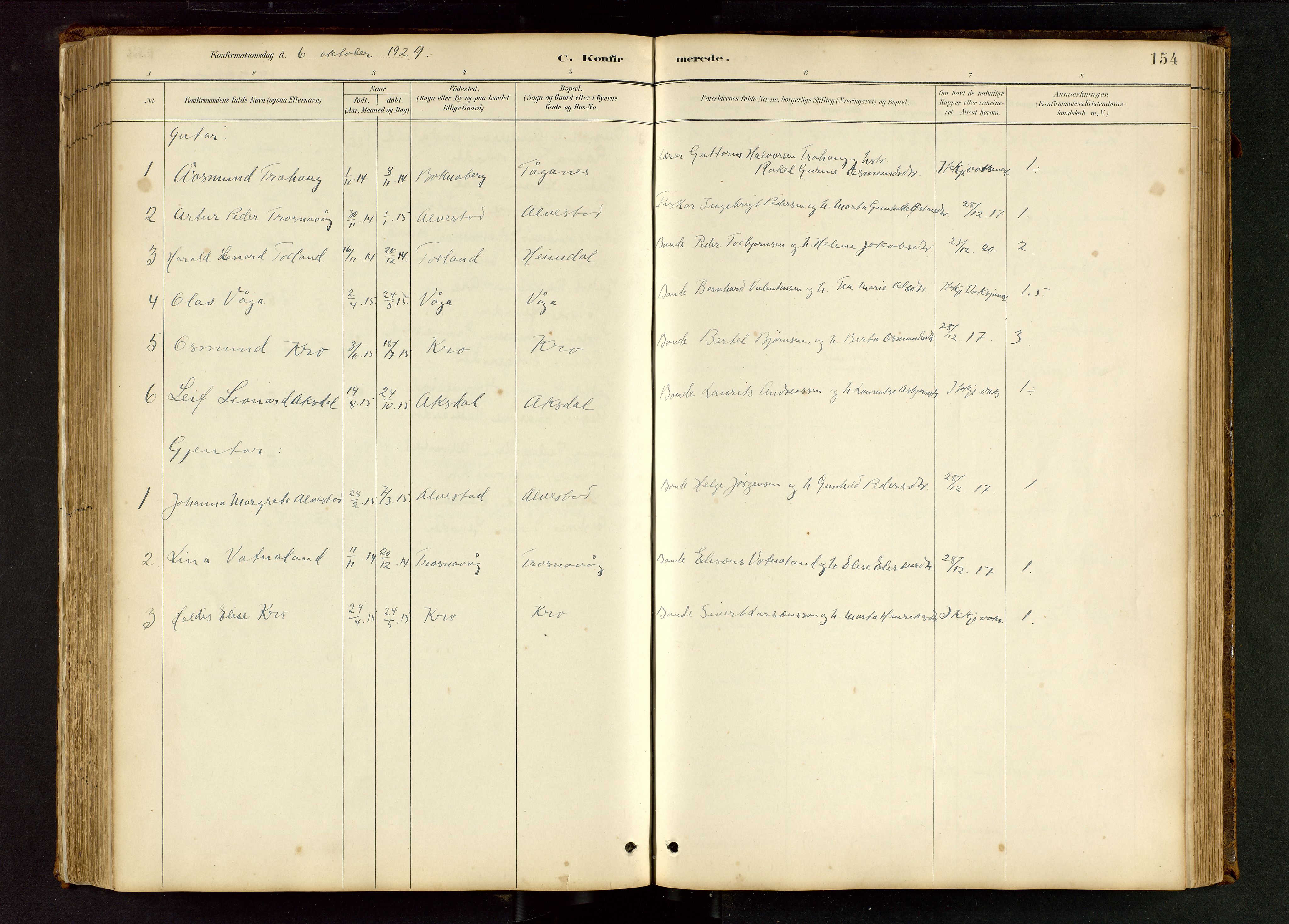 Tysvær sokneprestkontor, AV/SAST-A -101864/H/Ha/Hab/L0005: Parish register (copy) no. B 5, 1887-1947, p. 154