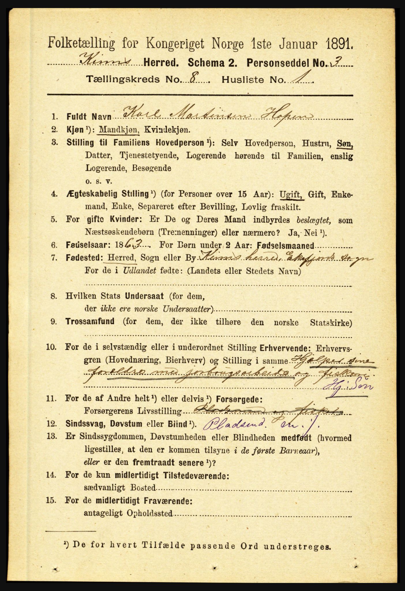 RA, 1891 census for 1437 Kinn, 1891, p. 3108