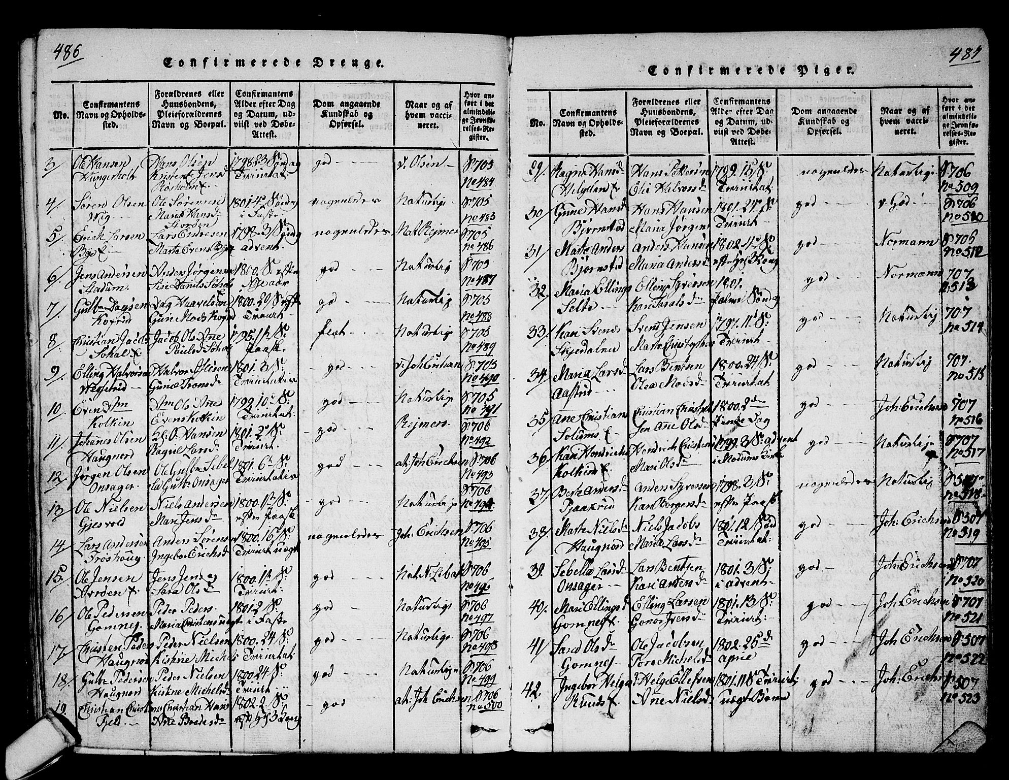 Hole kirkebøker, SAKO/A-228/F/Fa/L0004: Parish register (official) no. I 4, 1814-1833, p. 486-487