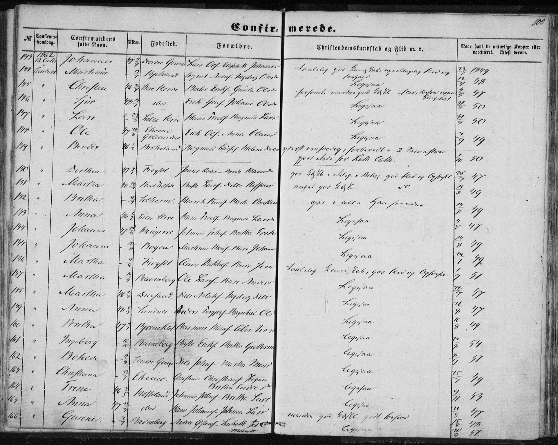 Lindås Sokneprestembete, AV/SAB-A-76701/H/Haa/Haaa/L0013: Parish register (official) no. A 13, 1848-1862, p. 100