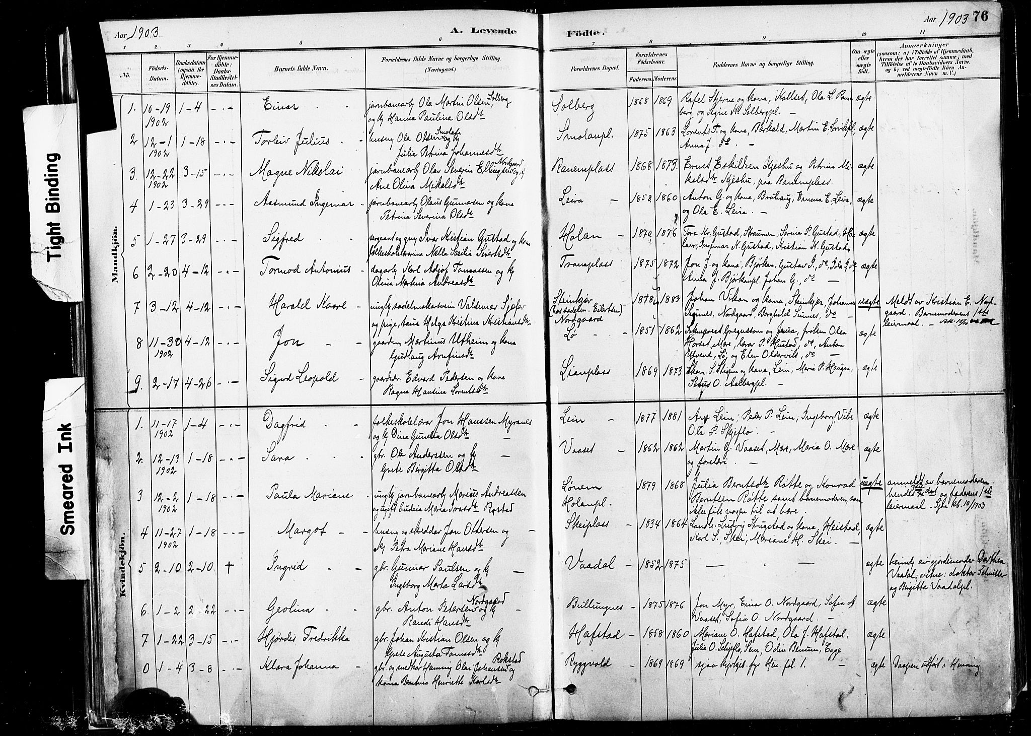 Ministerialprotokoller, klokkerbøker og fødselsregistre - Nord-Trøndelag, SAT/A-1458/735/L0351: Parish register (official) no. 735A10, 1884-1908, p. 76