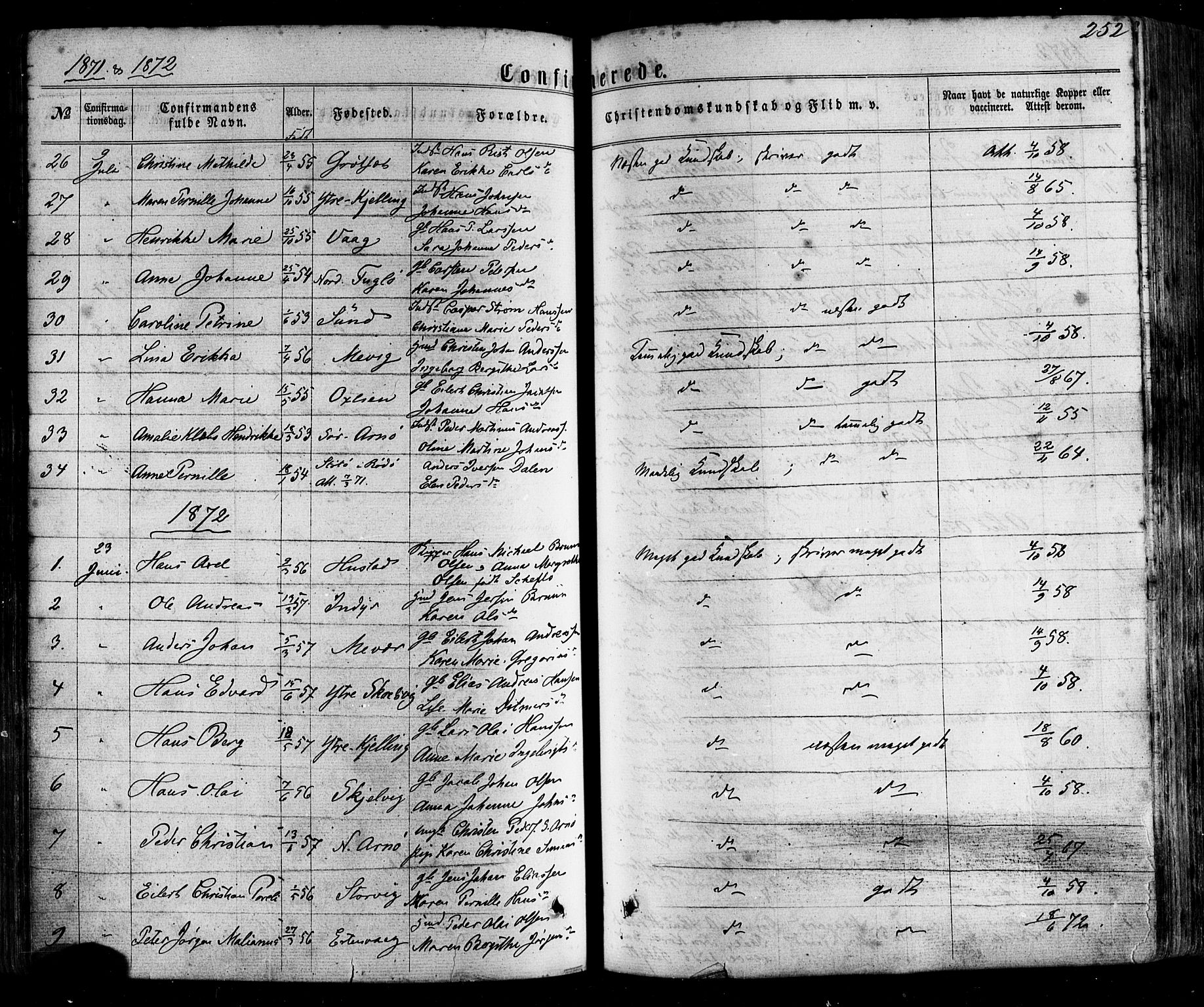 Ministerialprotokoller, klokkerbøker og fødselsregistre - Nordland, SAT/A-1459/805/L0098: Parish register (official) no. 805A05, 1862-1879, p. 252