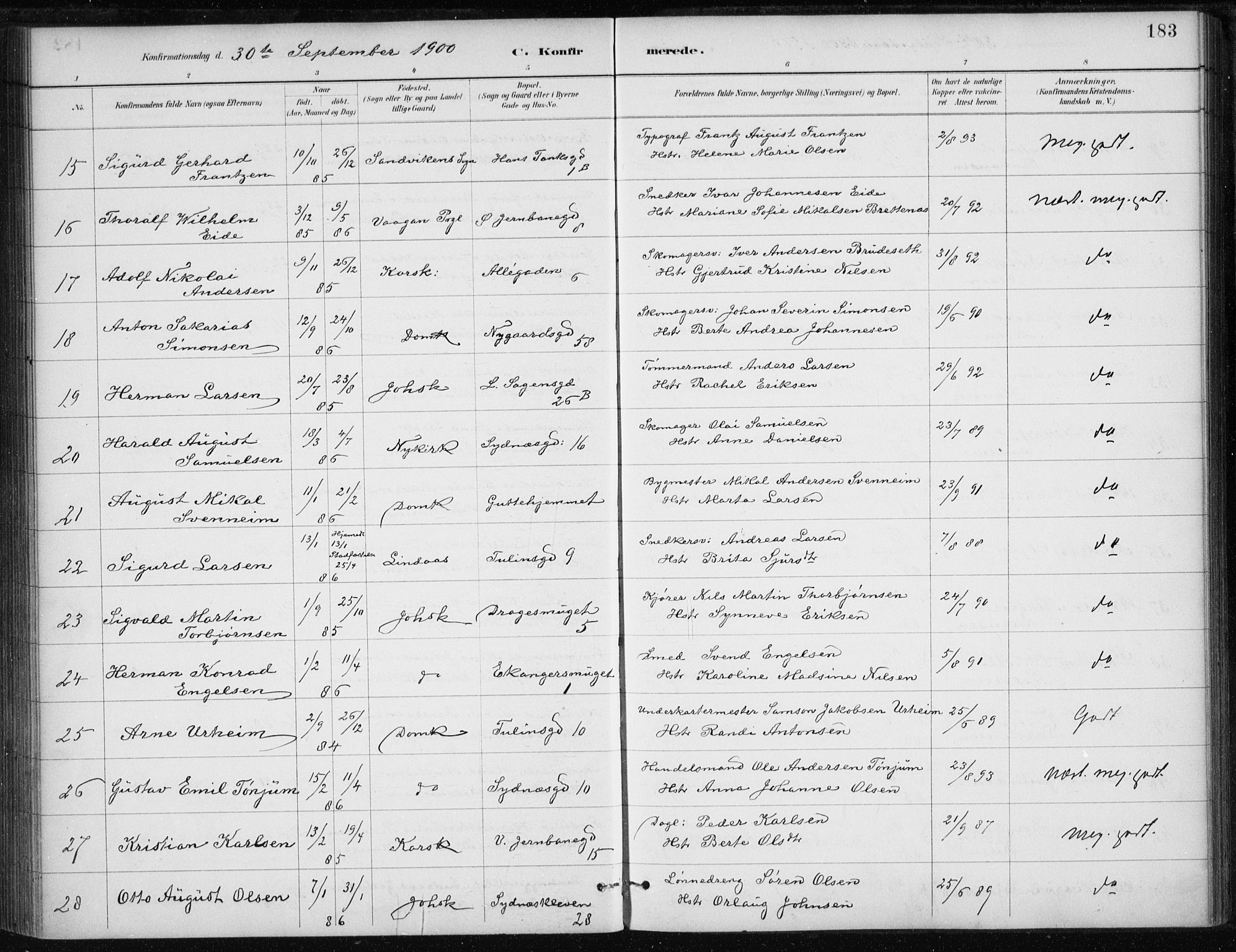 Johanneskirken sokneprestembete, AV/SAB-A-76001/H/Haa/L0008: Parish register (official) no. C 1, 1885-1907, p. 183