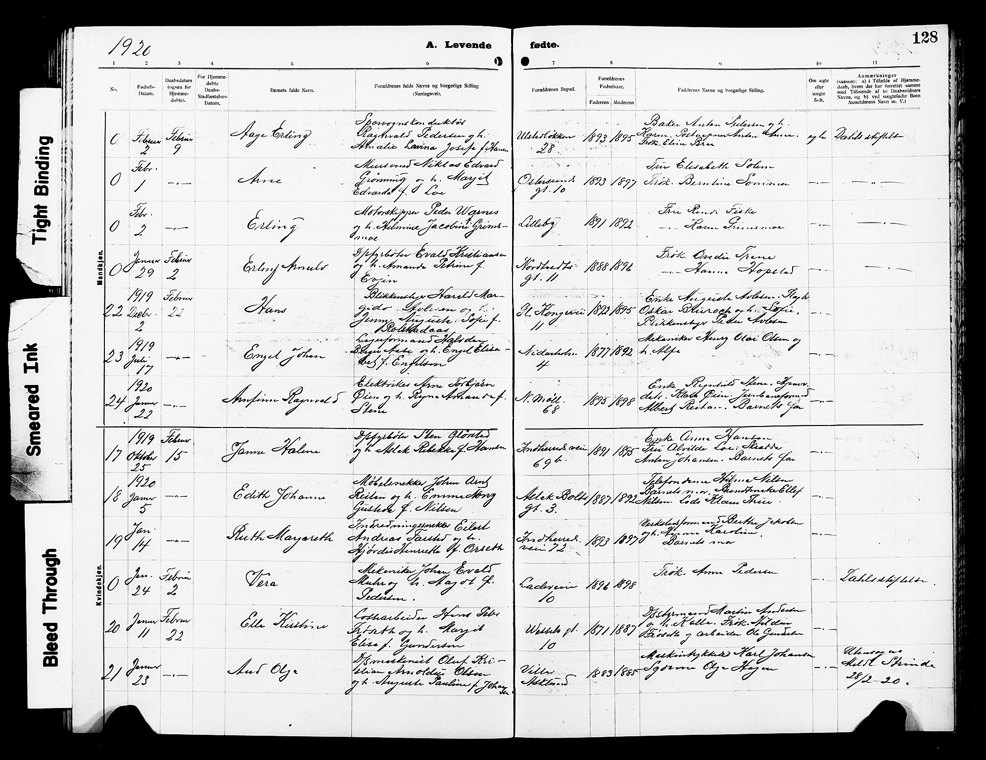 Ministerialprotokoller, klokkerbøker og fødselsregistre - Sør-Trøndelag, AV/SAT-A-1456/605/L0256: Parish register (copy) no. 605C03, 1916-1920, p. 128