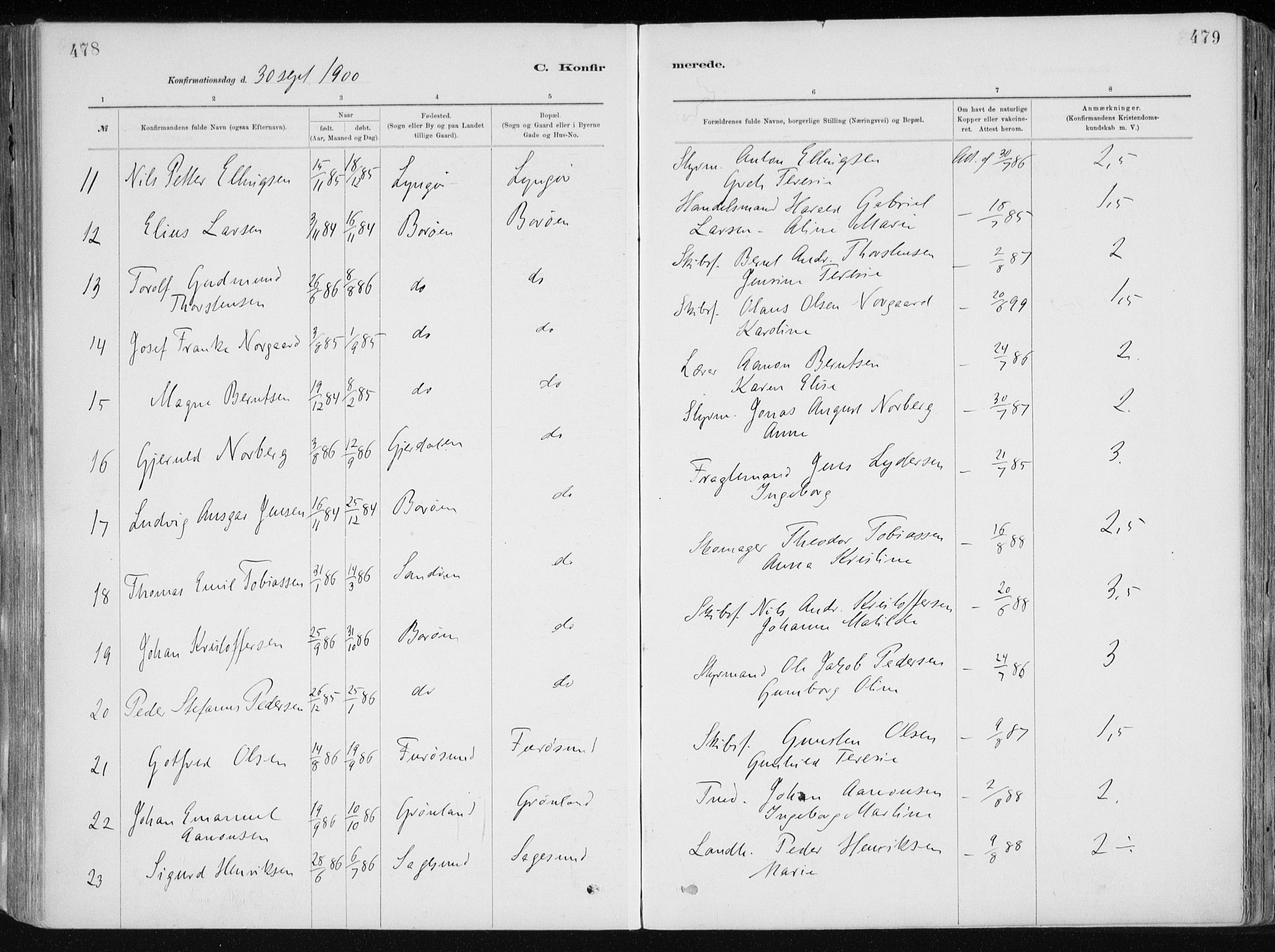 Dypvåg sokneprestkontor, AV/SAK-1111-0007/F/Fa/Faa/L0008: Parish register (official) no. A 8, 1885-1906, p. 478-479