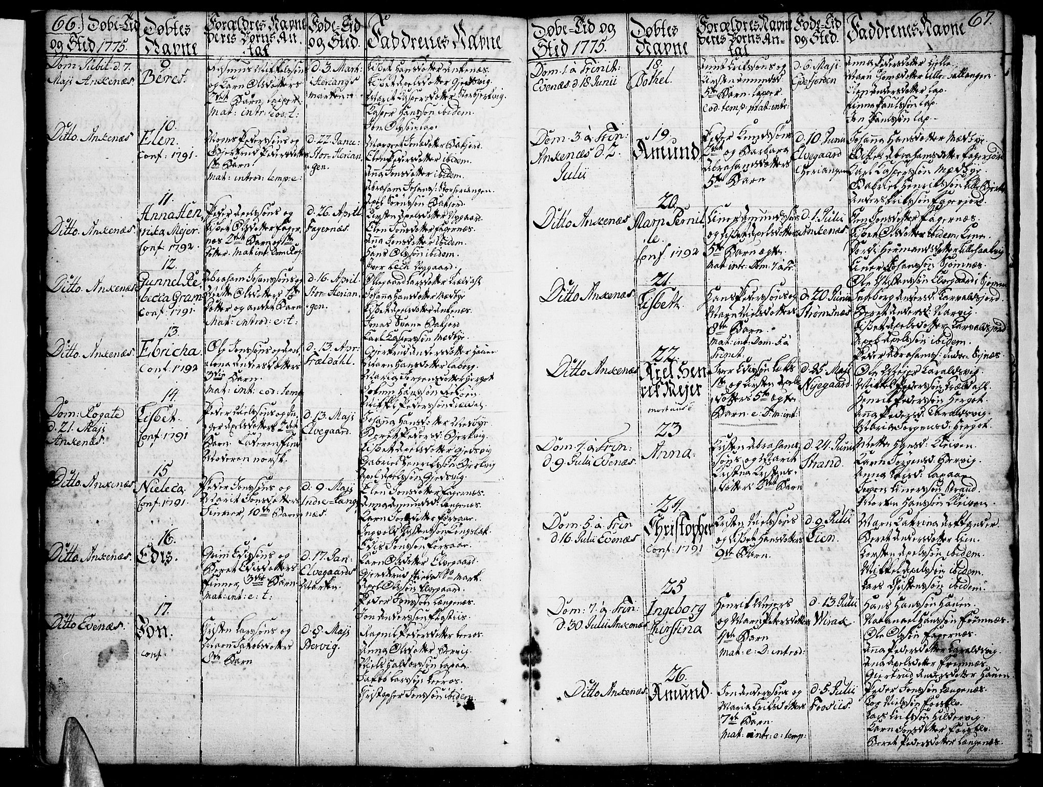 Ministerialprotokoller, klokkerbøker og fødselsregistre - Nordland, SAT/A-1459/863/L0892: Parish register (official) no. 863A04, 1765-1794, p. 66-67