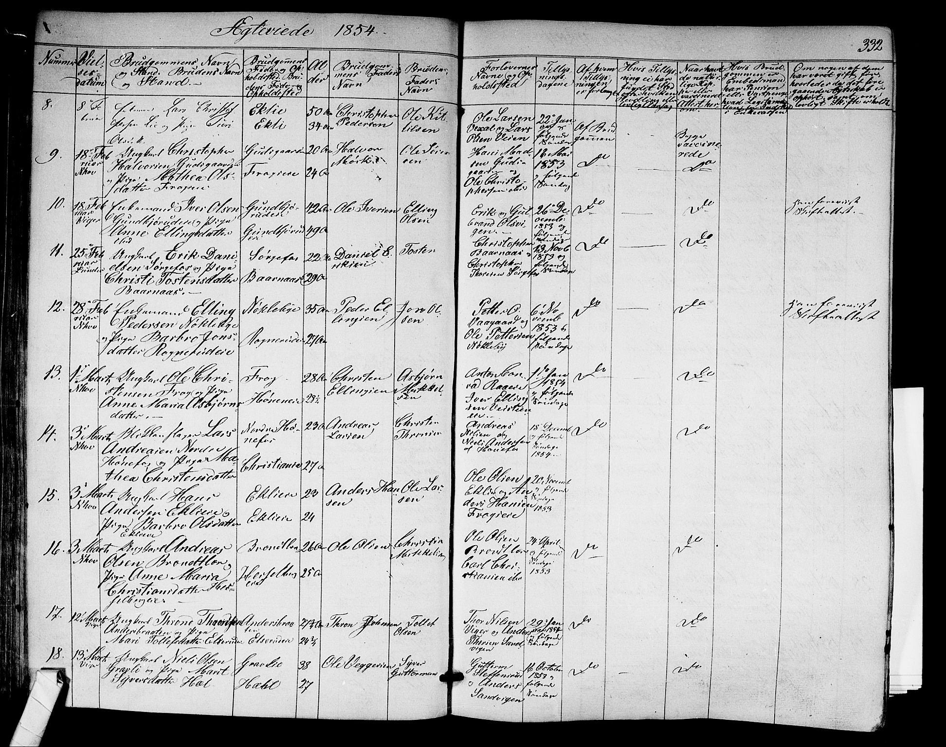 Norderhov kirkebøker, AV/SAKO-A-237/F/Fa/L0011: Parish register (official) no. 11, 1847-1856, p. 332