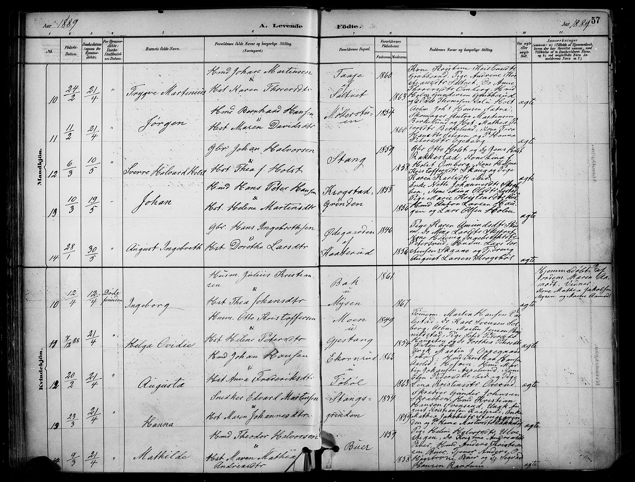 Enebakk prestekontor Kirkebøker, AV/SAO-A-10171c/F/Fa/L0016: Parish register (official) no. I 16, 1883-1898, p. 57