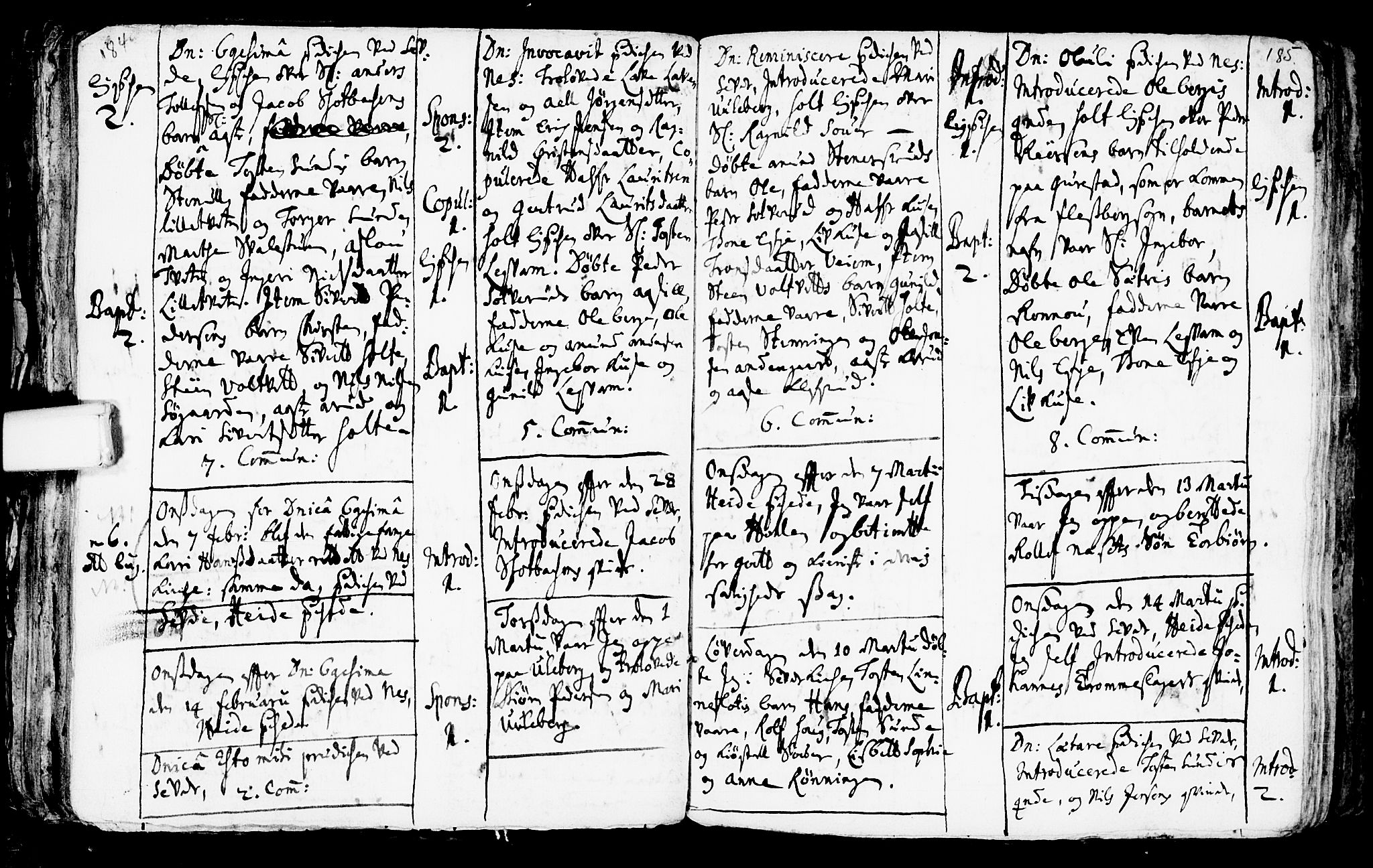 Sauherad kirkebøker, AV/SAKO-A-298/F/Fa/L0002: Parish register (official) no. I 2, 1681-1720, p. 184-185
