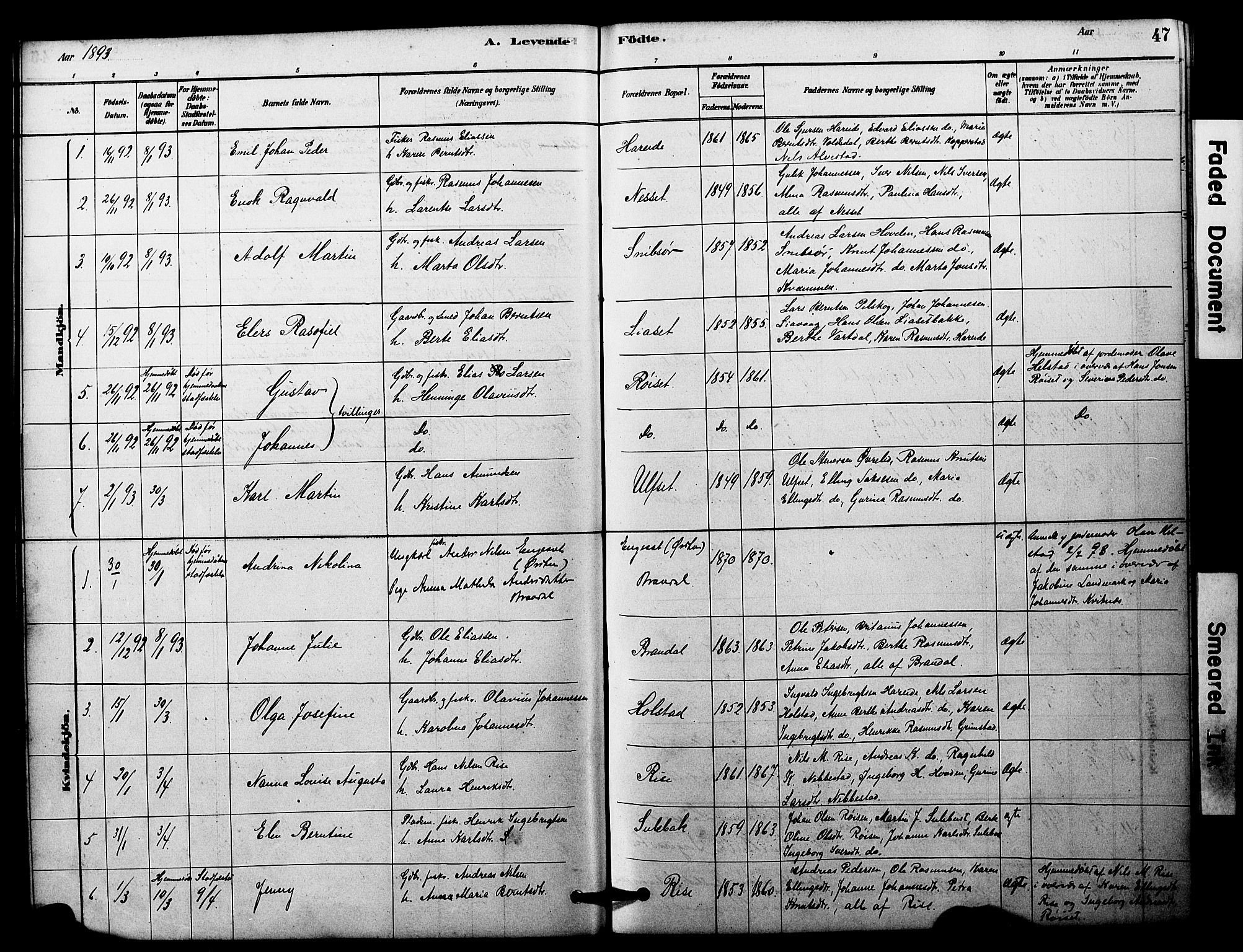 Ministerialprotokoller, klokkerbøker og fødselsregistre - Møre og Romsdal, SAT/A-1454/510/L0122: Parish register (official) no. 510A02, 1878-1897, p. 47