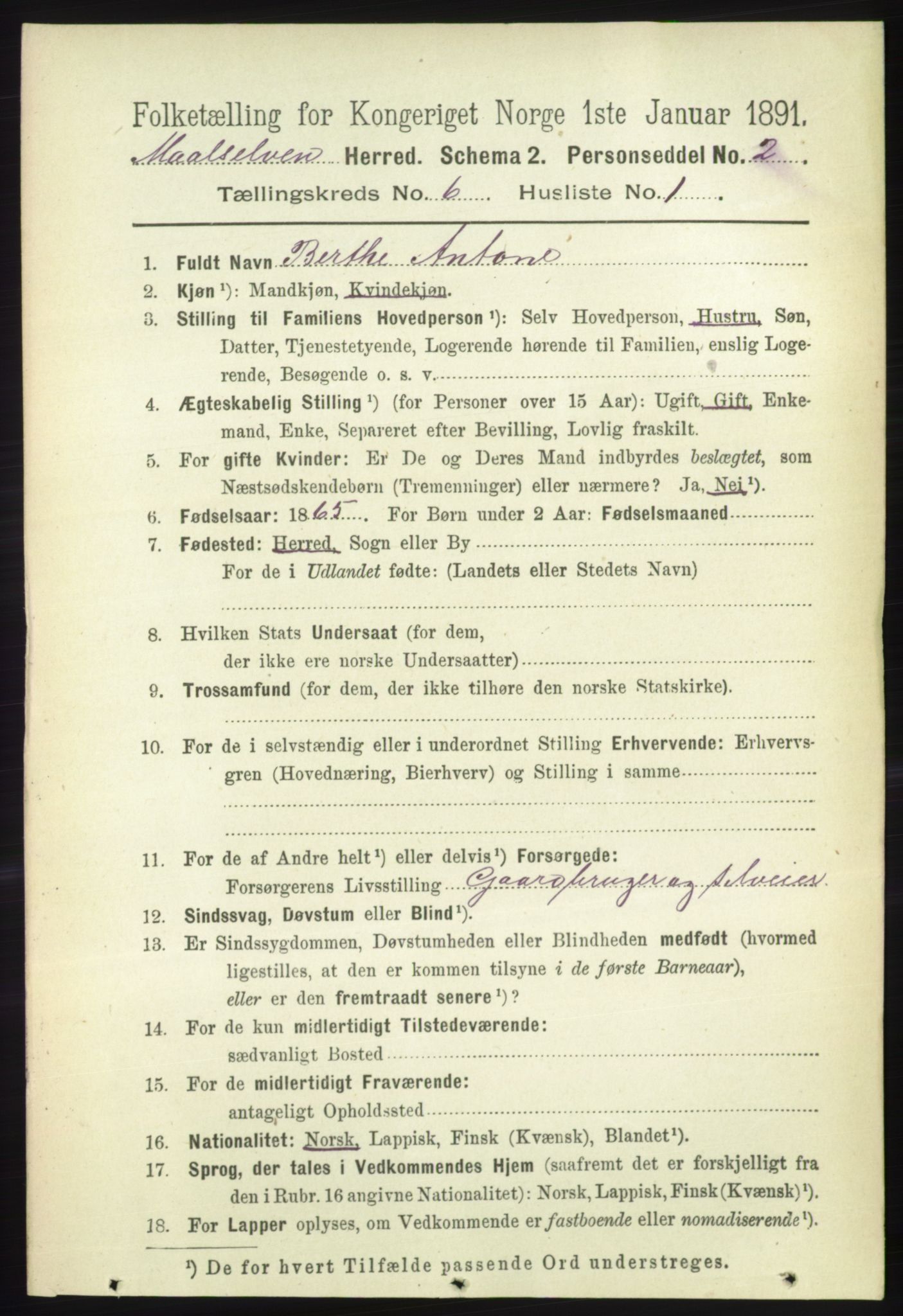 RA, 1891 census for 1924 Målselv, 1891, p. 2035