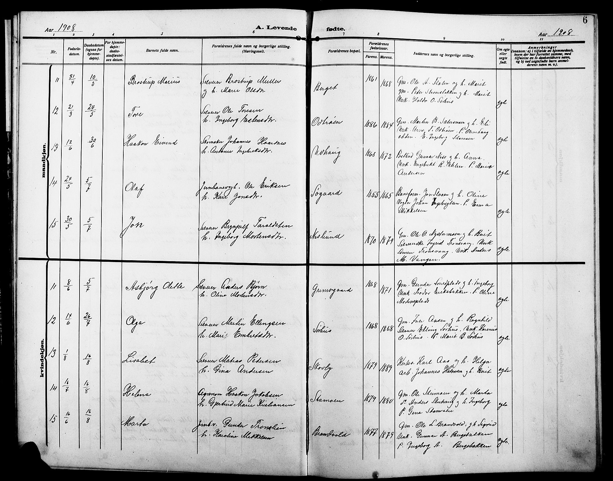 Alvdal prestekontor, AV/SAH-PREST-060/H/Ha/Hab/L0005: Parish register (copy) no. 5, 1908-1923, p. 6