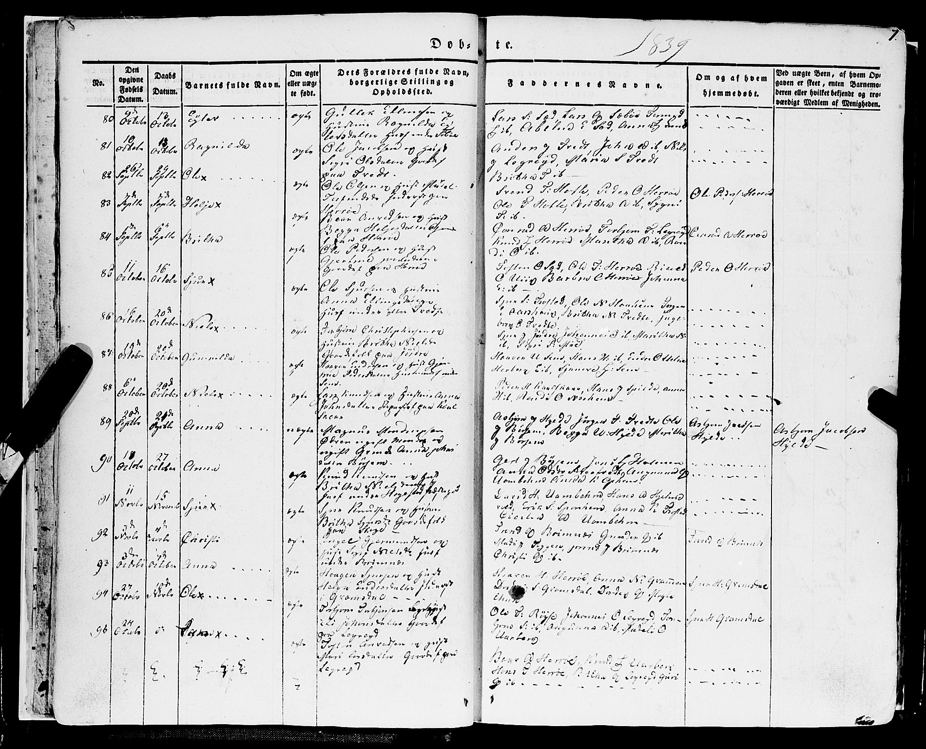 Ulvik sokneprestembete, AV/SAB-A-78801/H/Haa: Parish register (official) no. A 12, 1839-1853, p. 7