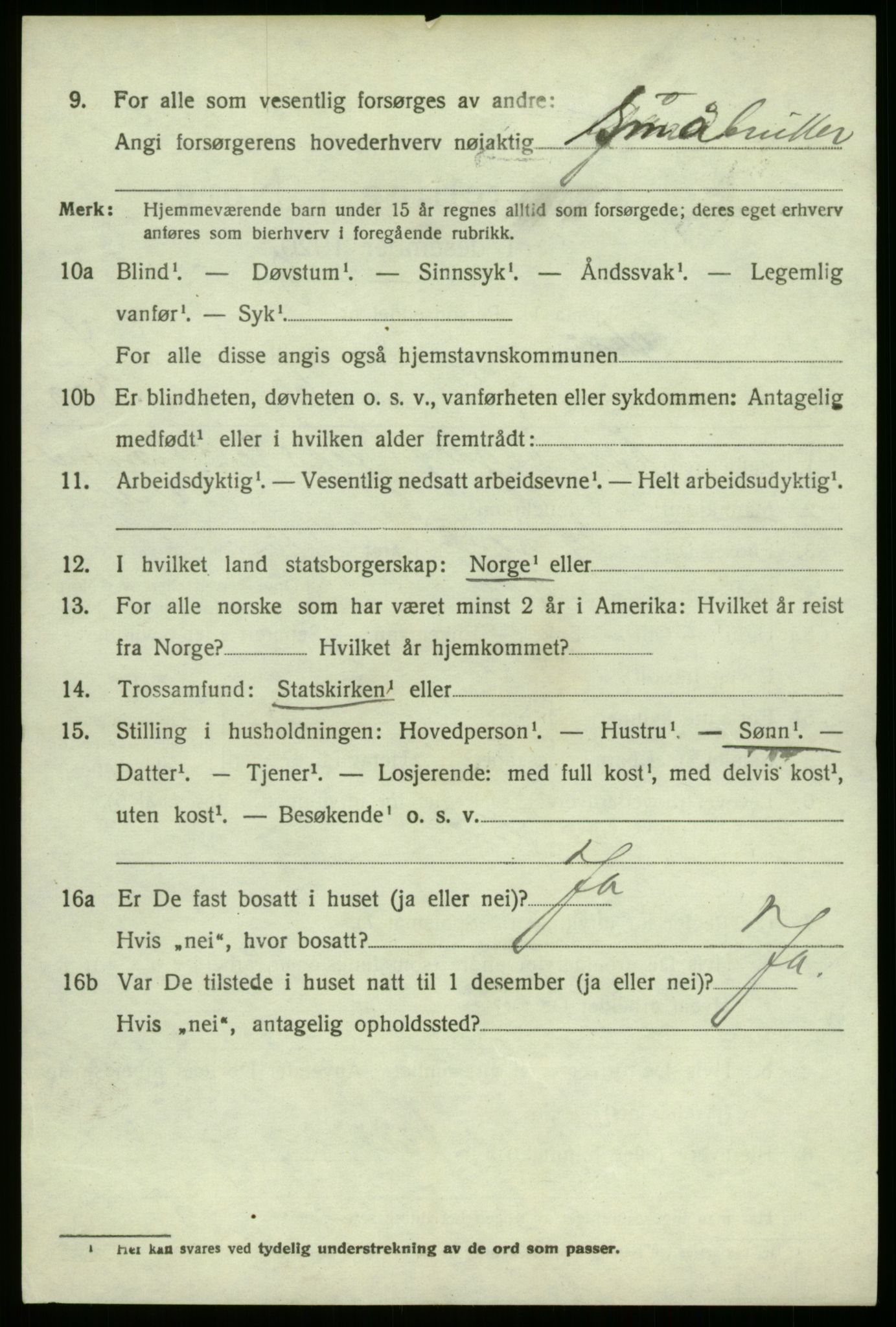 SAB, 1920 census for Haus, 1920, p. 3278