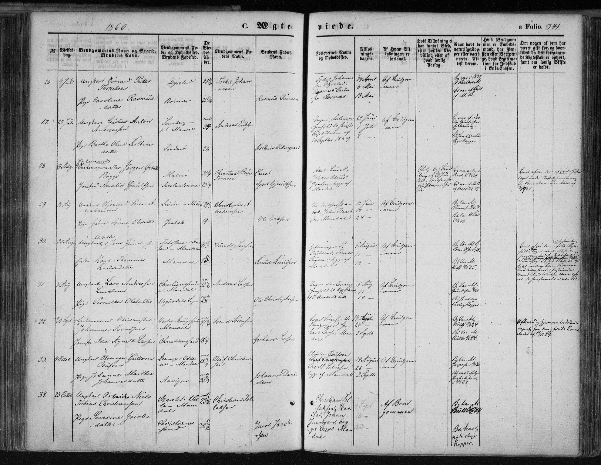 Mandal sokneprestkontor, SAK/1111-0030/F/Fa/Faa/L0014: Parish register (official) no. A 14, 1859-1872, p. 341