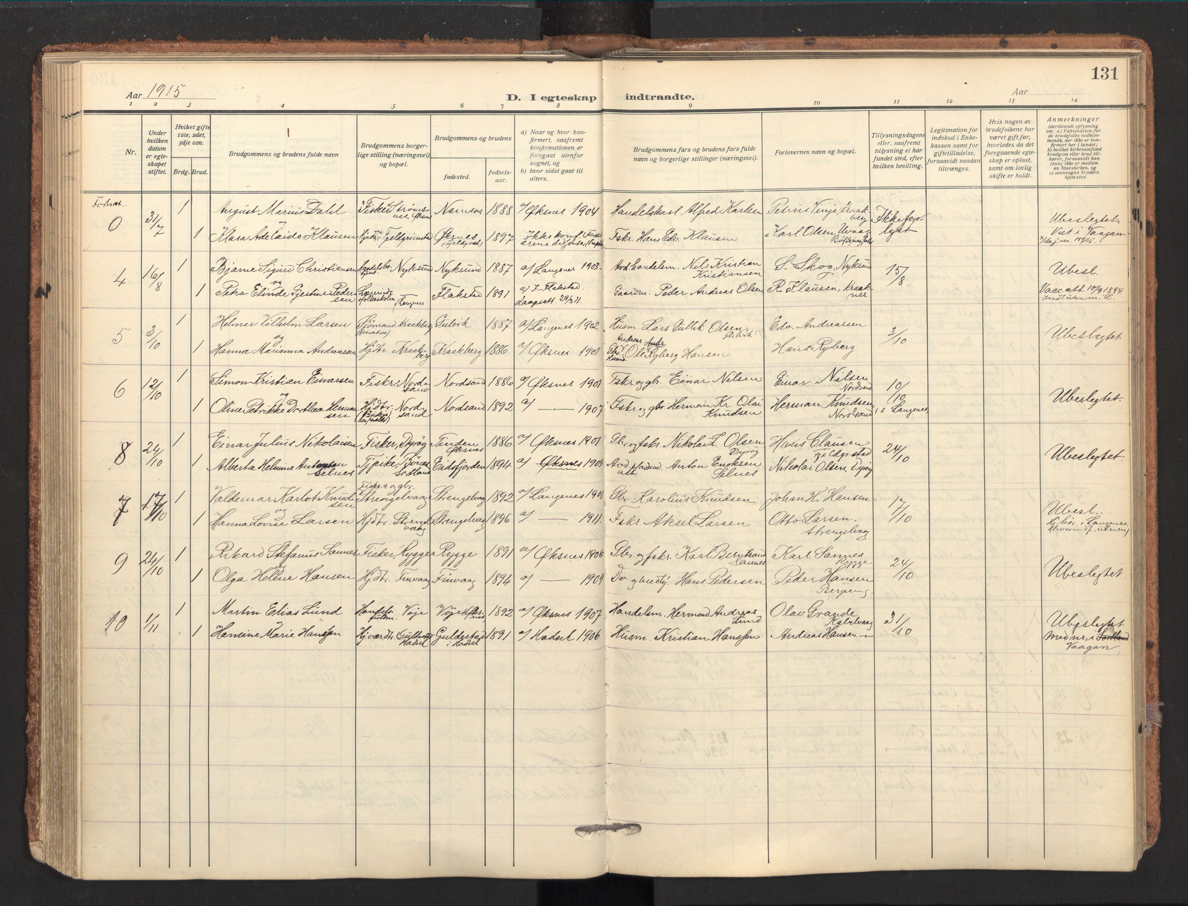 Ministerialprotokoller, klokkerbøker og fødselsregistre - Nordland, SAT/A-1459/893/L1343: Parish register (official) no. 893A15, 1914-1928, p. 131
