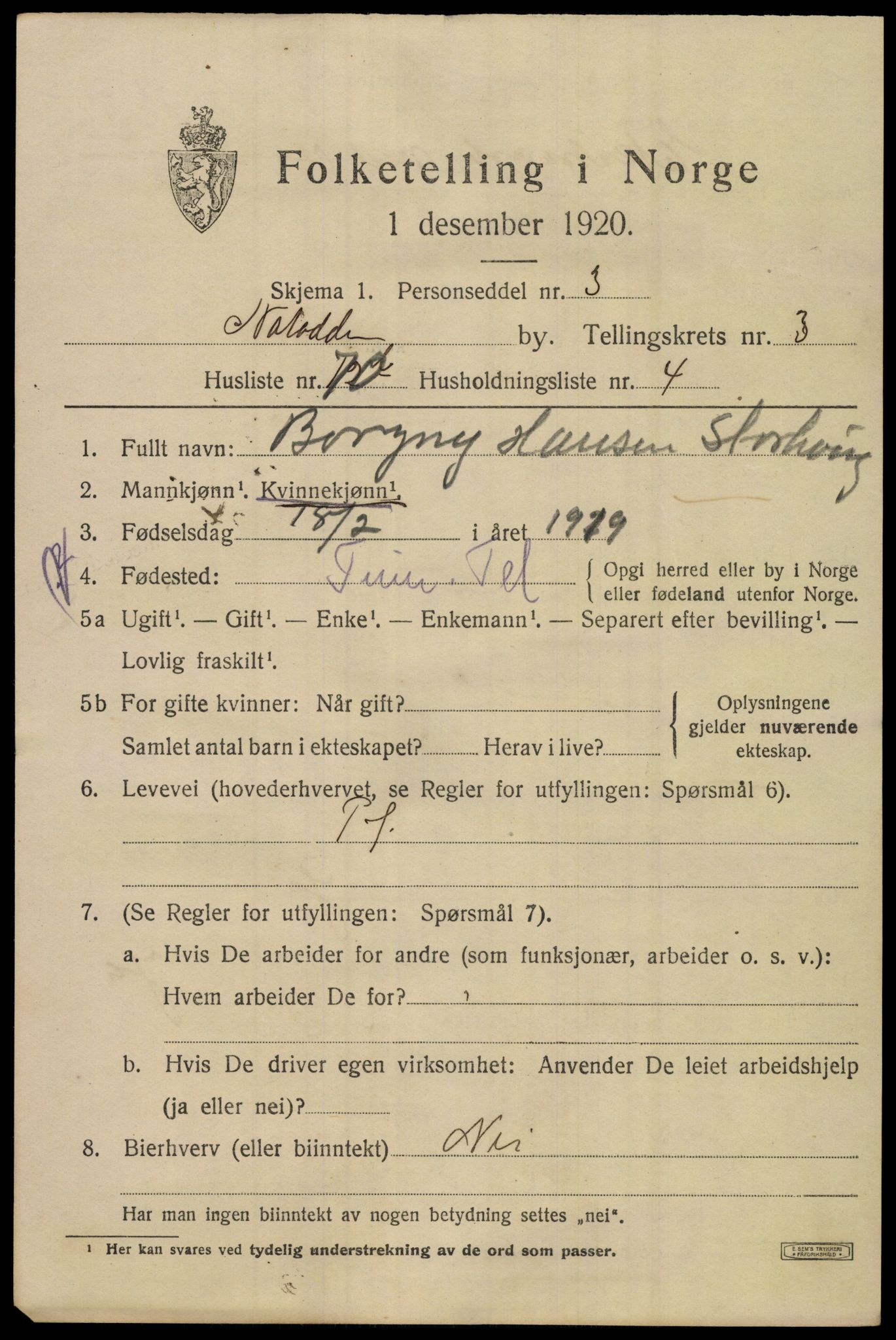 SAKO, 1920 census for Notodden, 1920, p. 9812