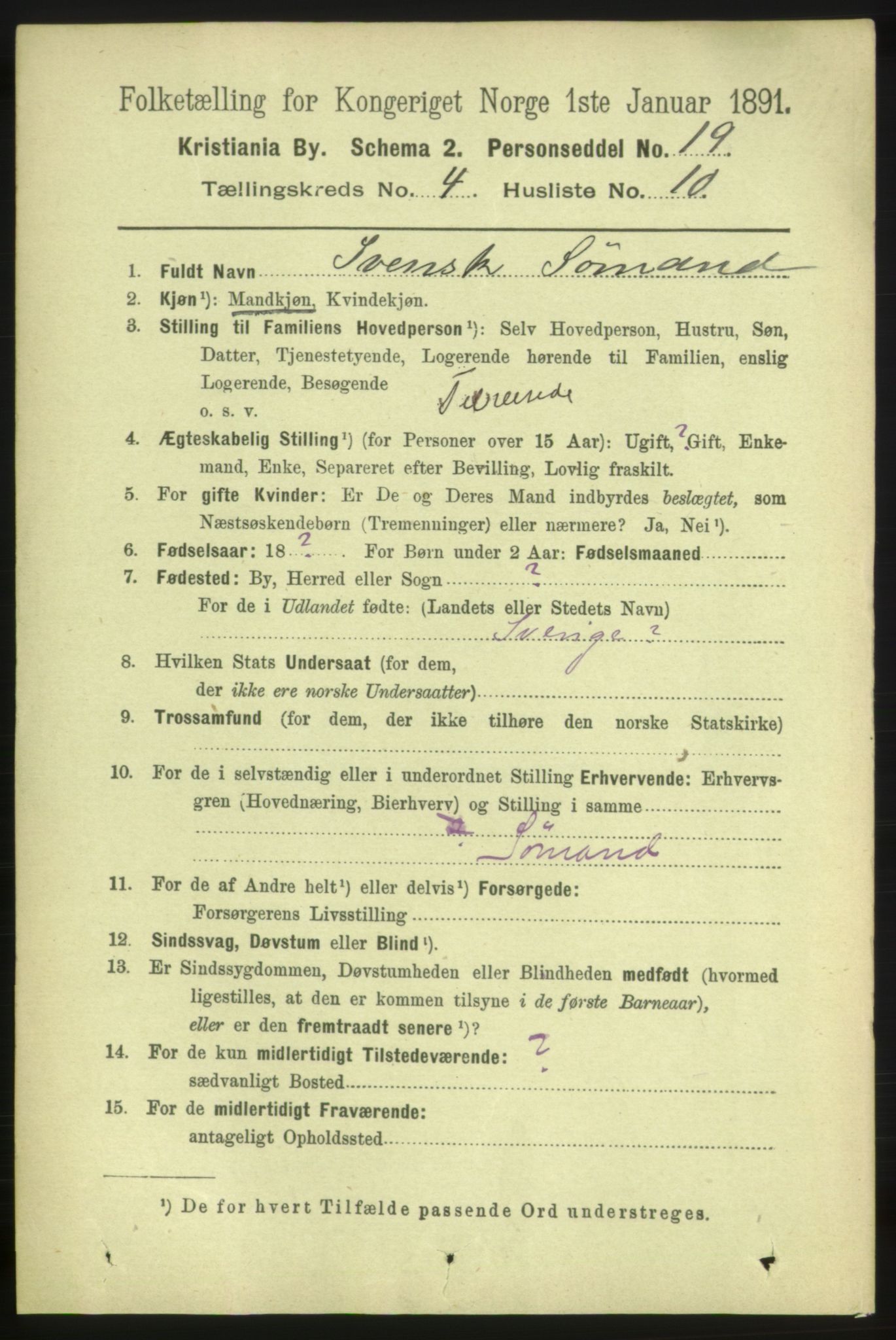 RA, 1891 census for 0301 Kristiania, 1891, p. 2235