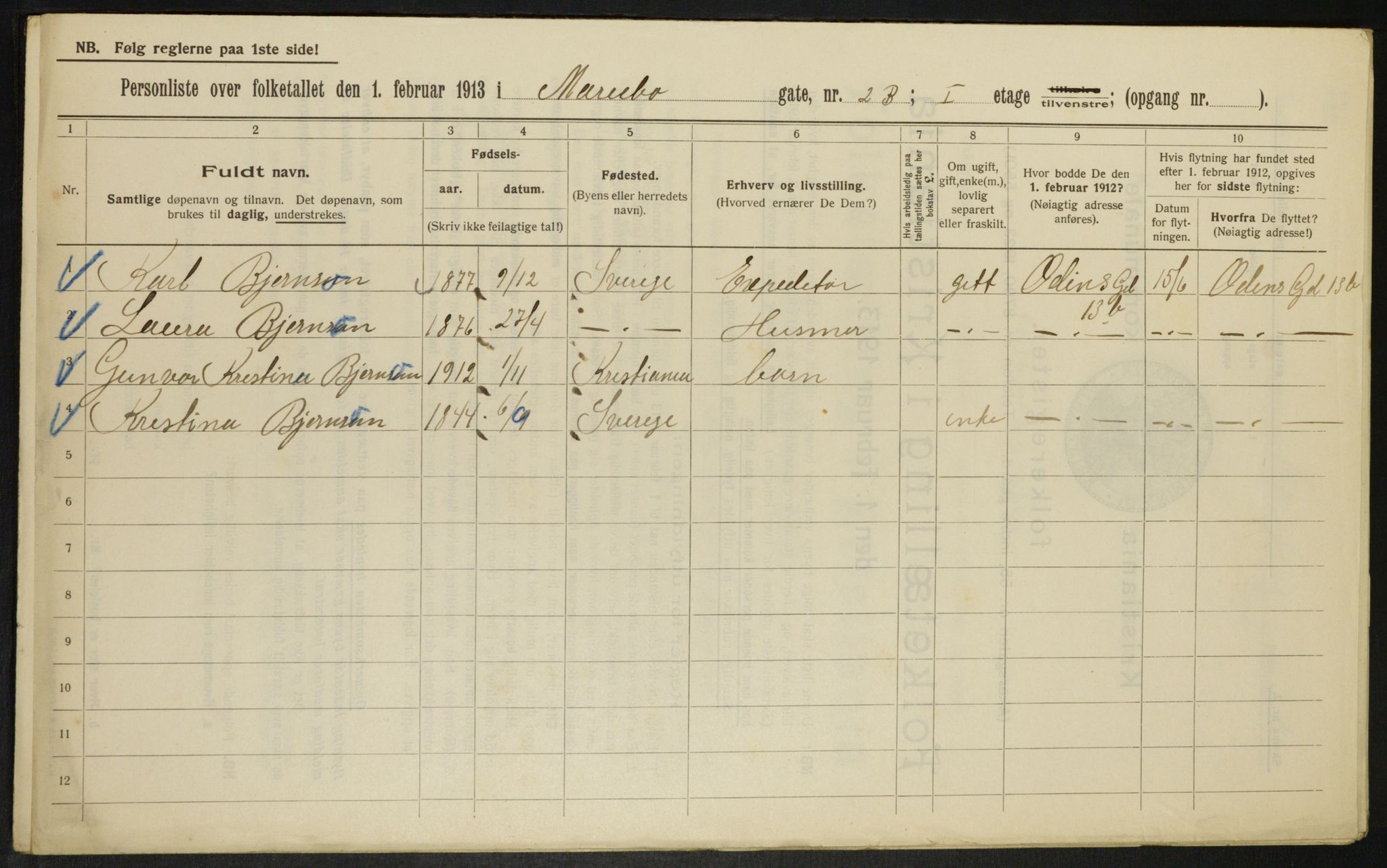 OBA, Municipal Census 1913 for Kristiania, 1913, p. 60206