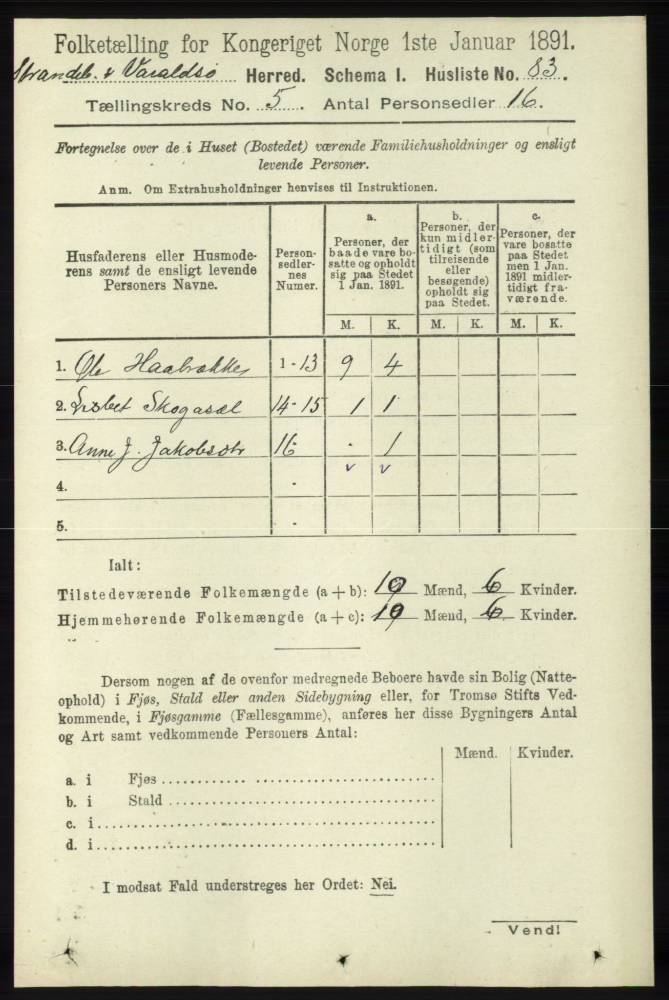 RA, 1891 census for 1226 Strandebarm og Varaldsøy, 1891, p. 1874