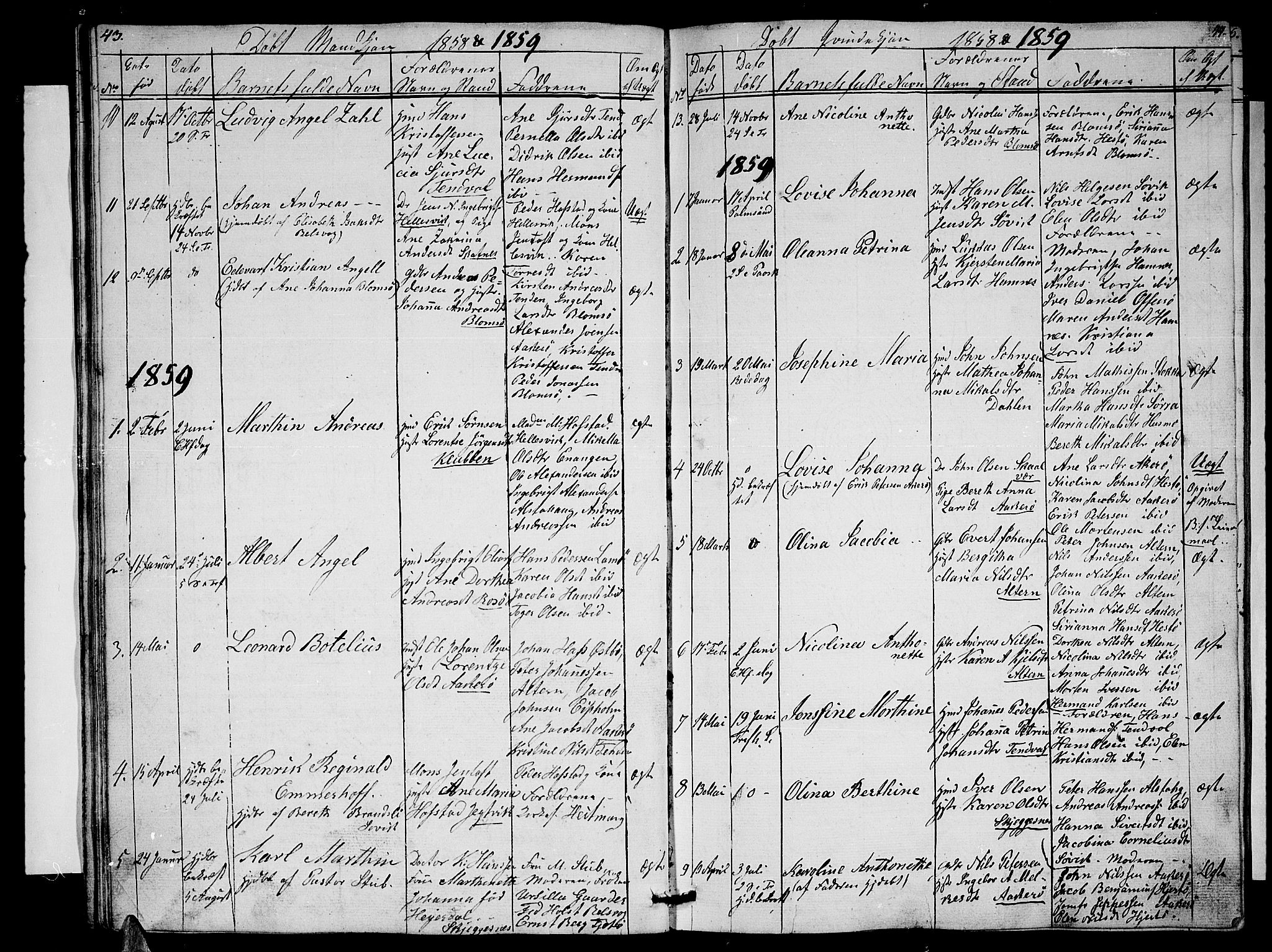 Ministerialprotokoller, klokkerbøker og fødselsregistre - Nordland, AV/SAT-A-1459/830/L0460: Parish register (copy) no. 830C02, 1843-1865, p. 43-44