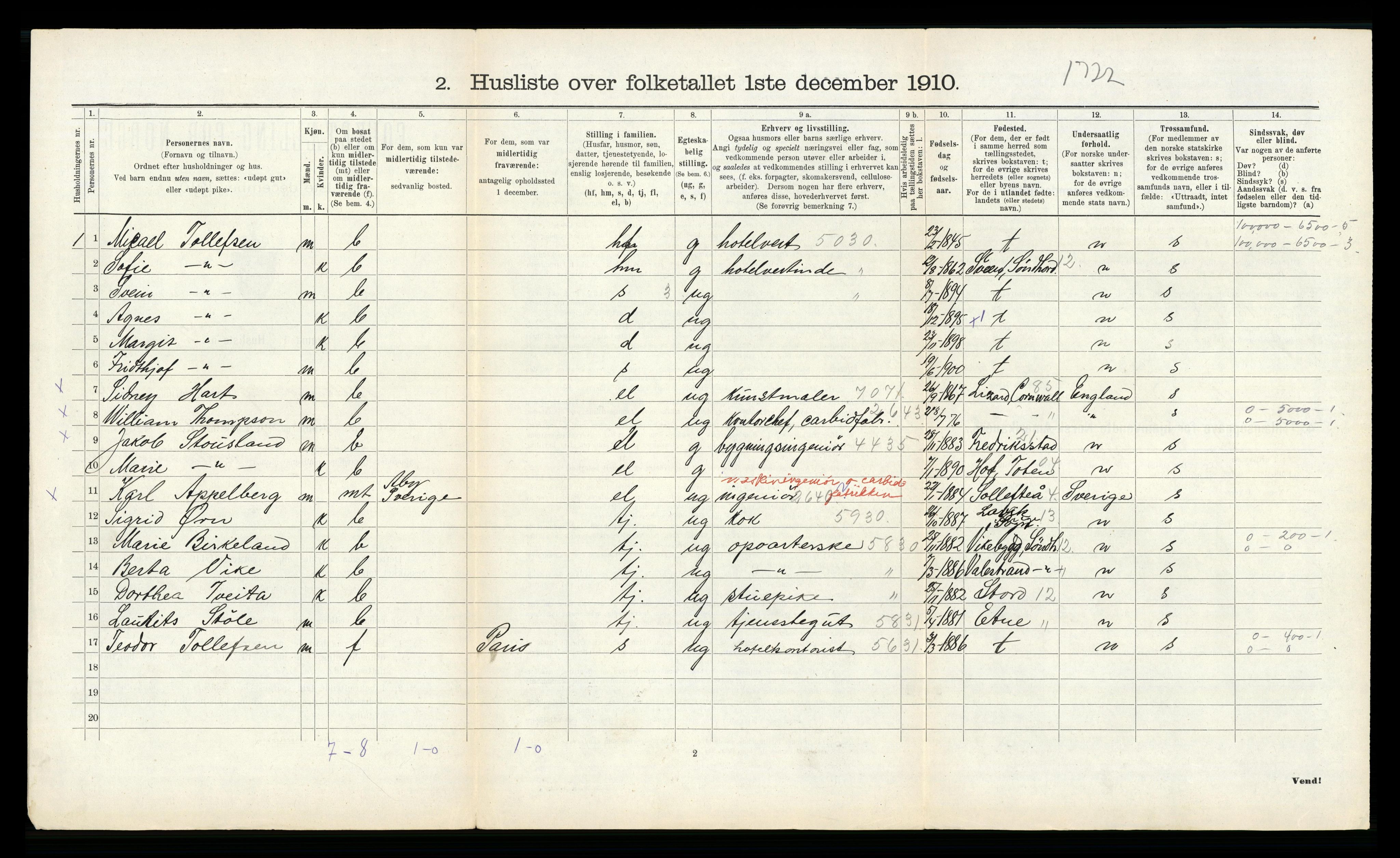 RA, 1910 census for Ullensvang, 1910, p. 376