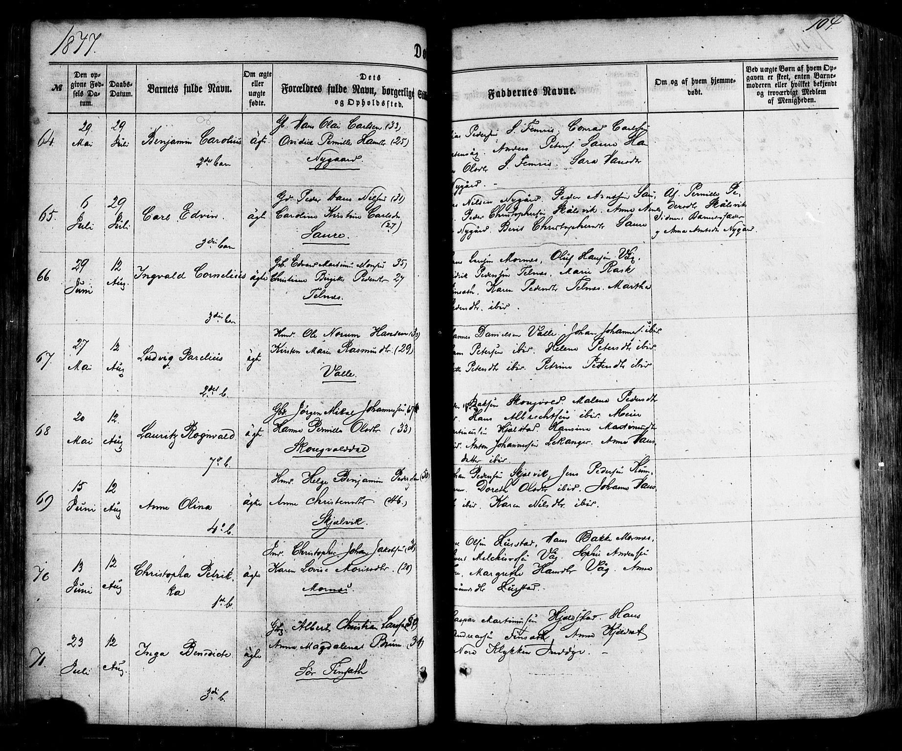 Ministerialprotokoller, klokkerbøker og fødselsregistre - Nordland, SAT/A-1459/805/L0098: Parish register (official) no. 805A05, 1862-1879, p. 104
