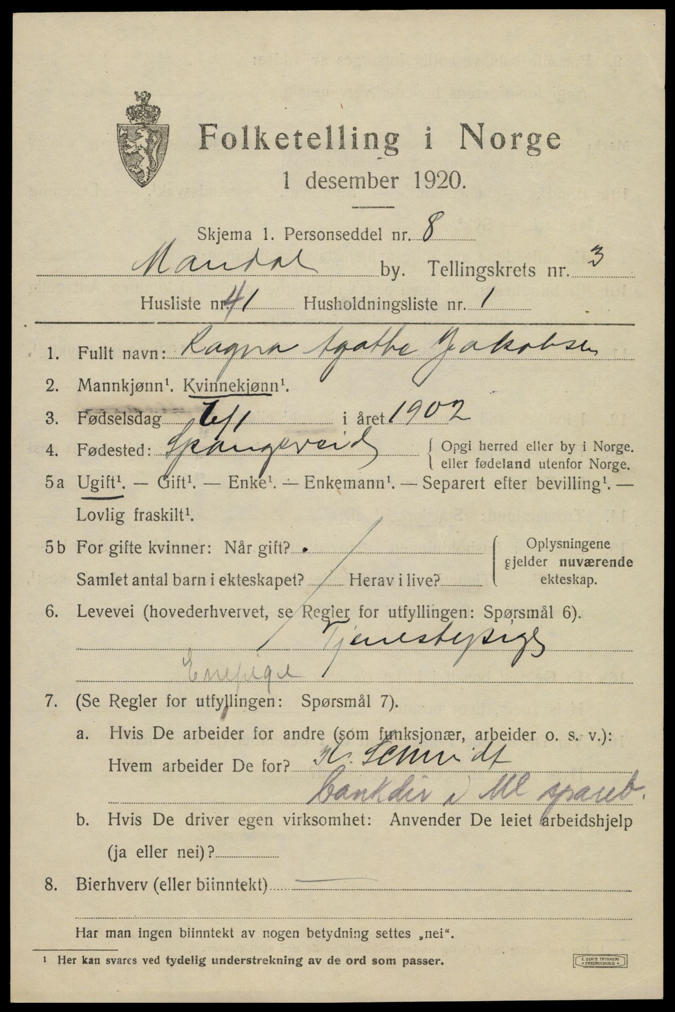 SAK, 1920 census for Mandal, 1920, p. 5883