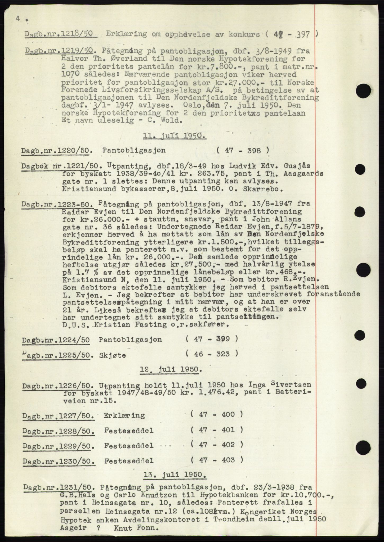 Kristiansund byfogd, AV/SAT-A-4587/A/27: Mortgage book no. 49, 1950-1950, Deed date: 11.07.1950