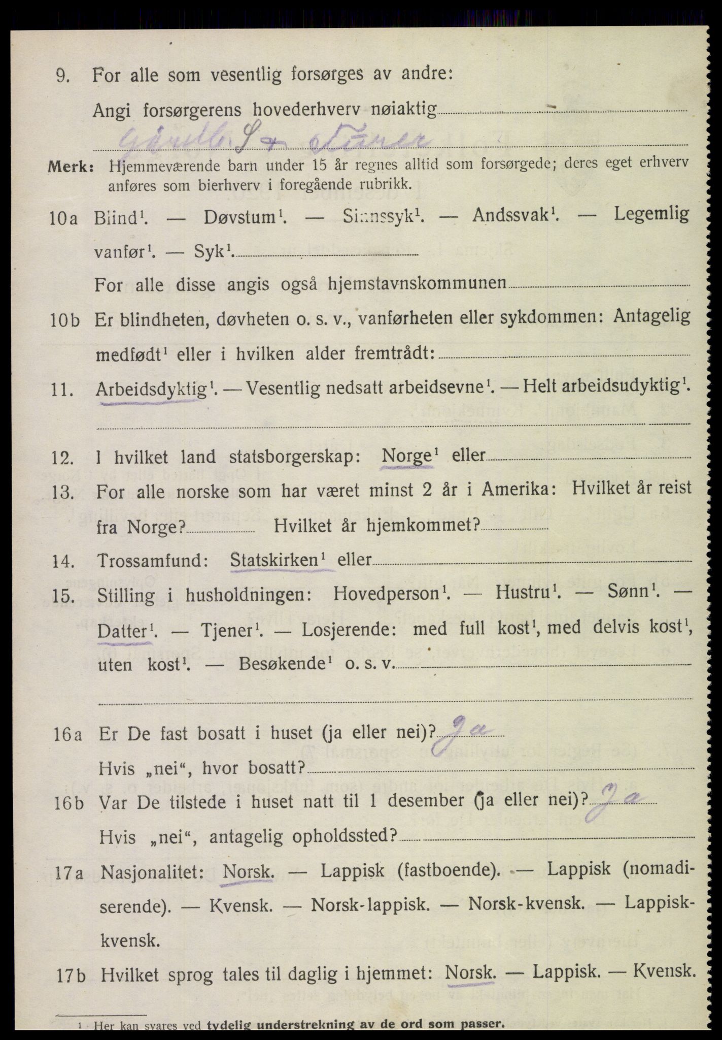 SAT, 1920 census for Sparbu, 1920, p. 3190