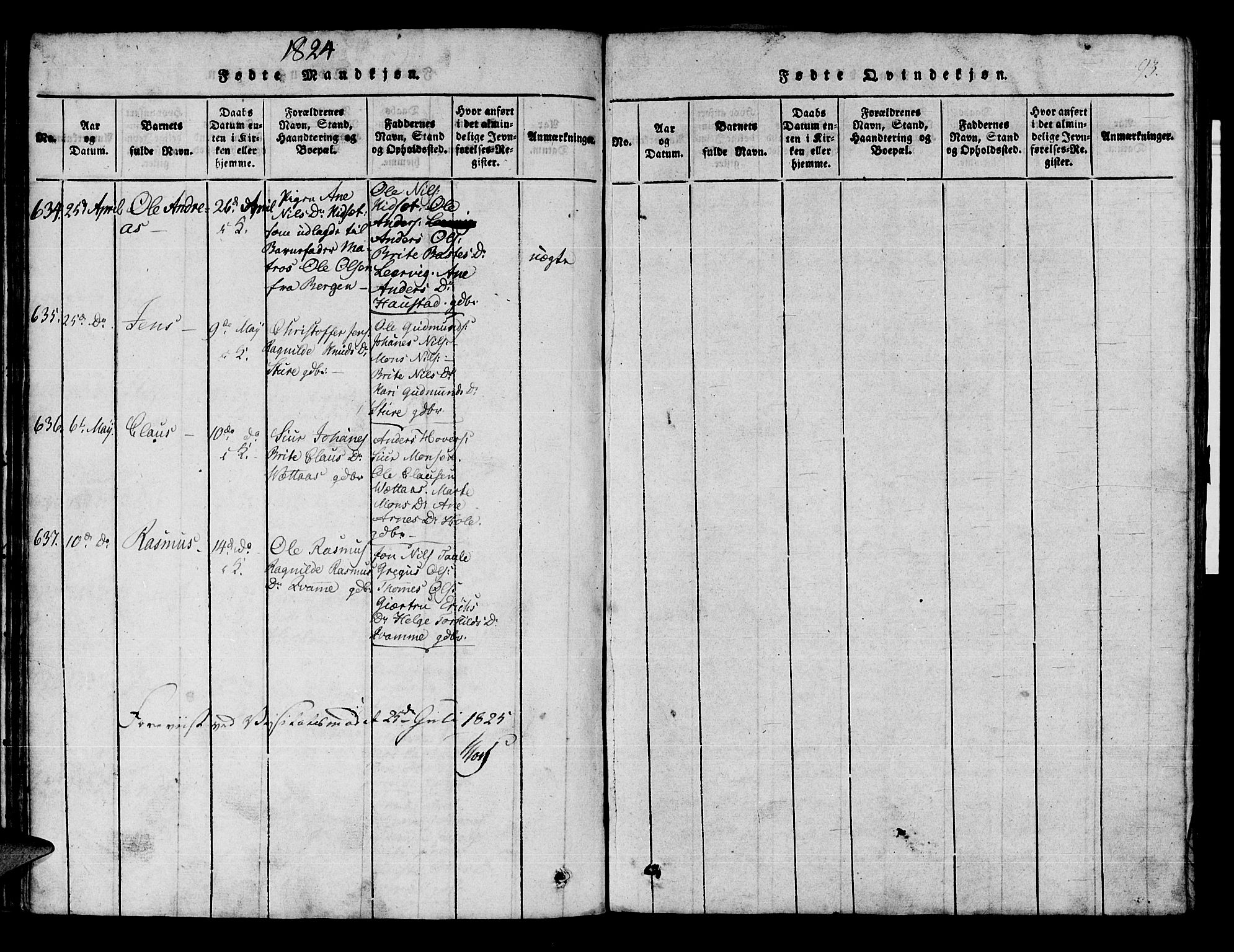 Manger sokneprestembete, AV/SAB-A-76801/H/Haa: Parish register (official) no. A 3, 1816-1824, p. 93