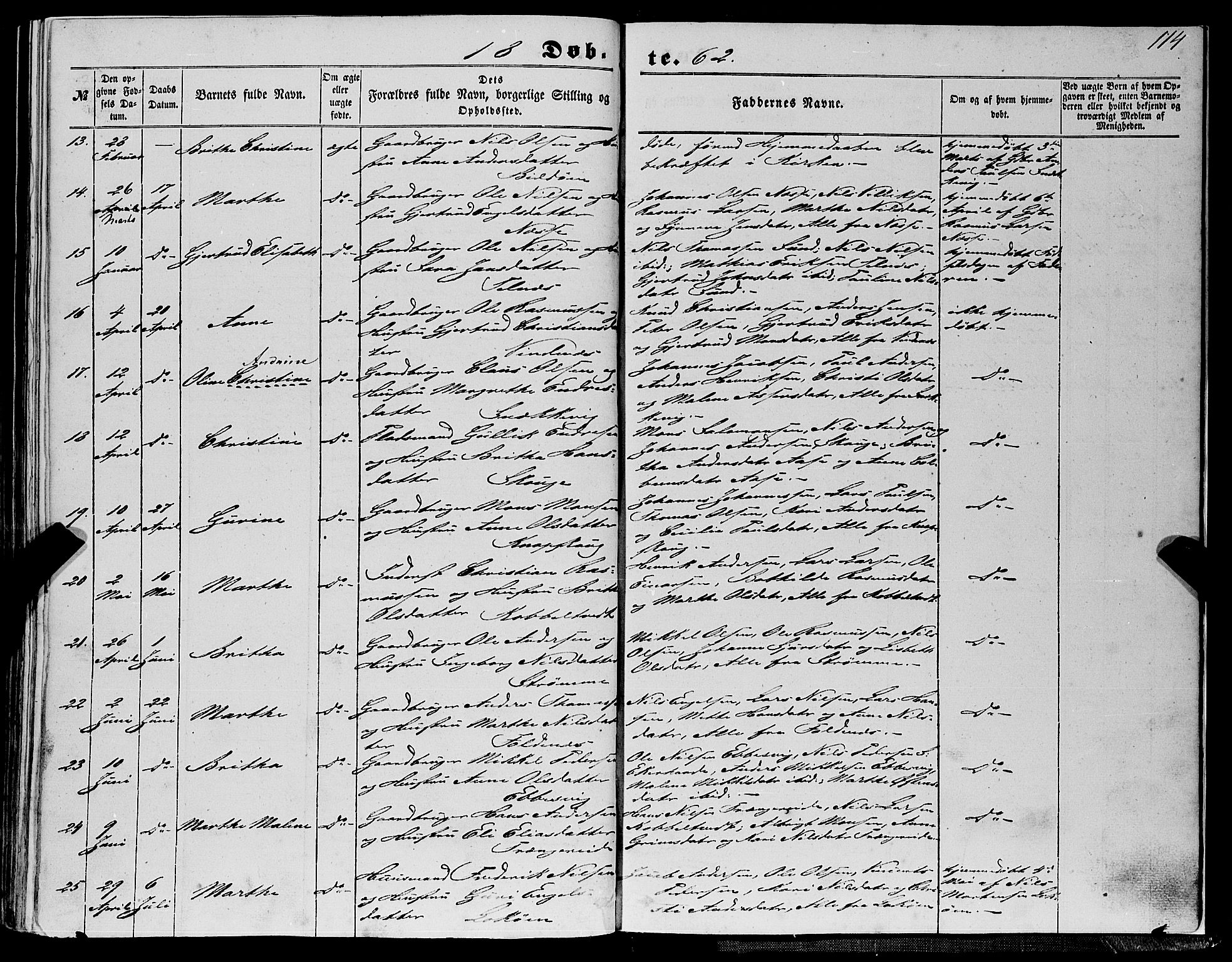 Fjell sokneprestembete, SAB/A-75301/H/Haa: Parish register (official) no. A 2, 1847-1864, p. 114
