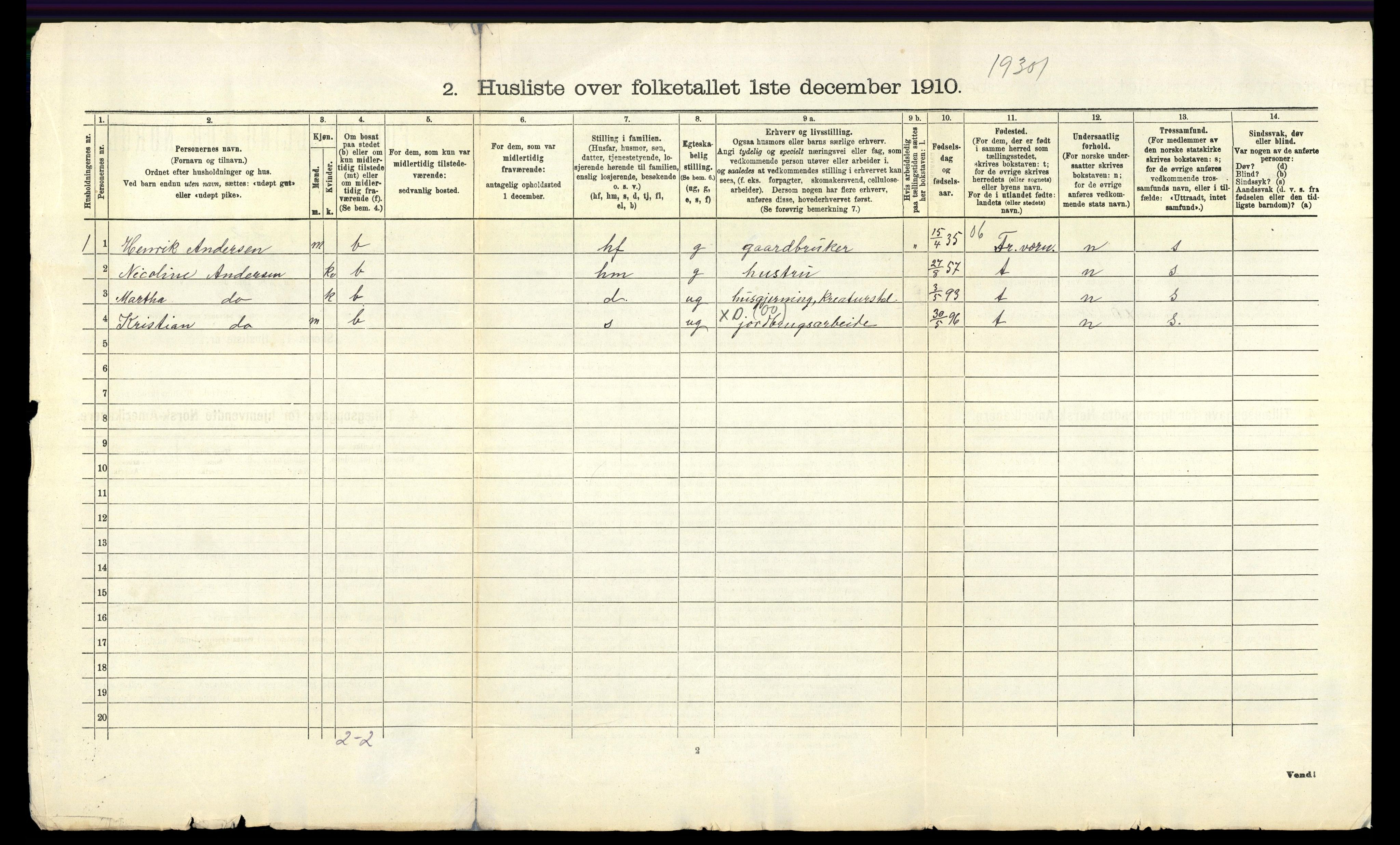 RA, 1910 census for Brunlanes, 1910, p. 54