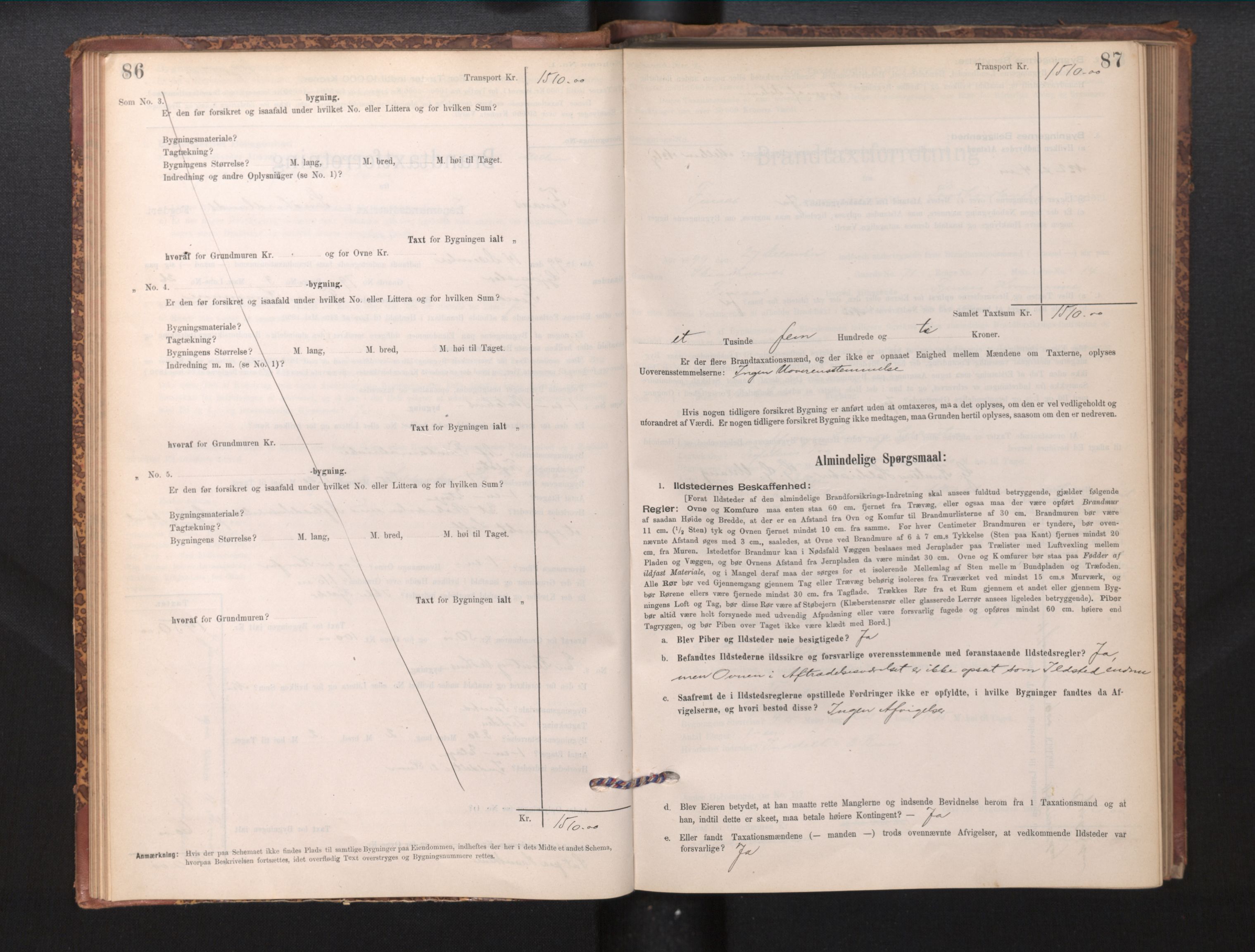 Lensmannen i Finnås, AV/SAB-A-31901/0012/L0002: Branntakstprotokoll, skjematakst, 1894-1954, p. 86-87