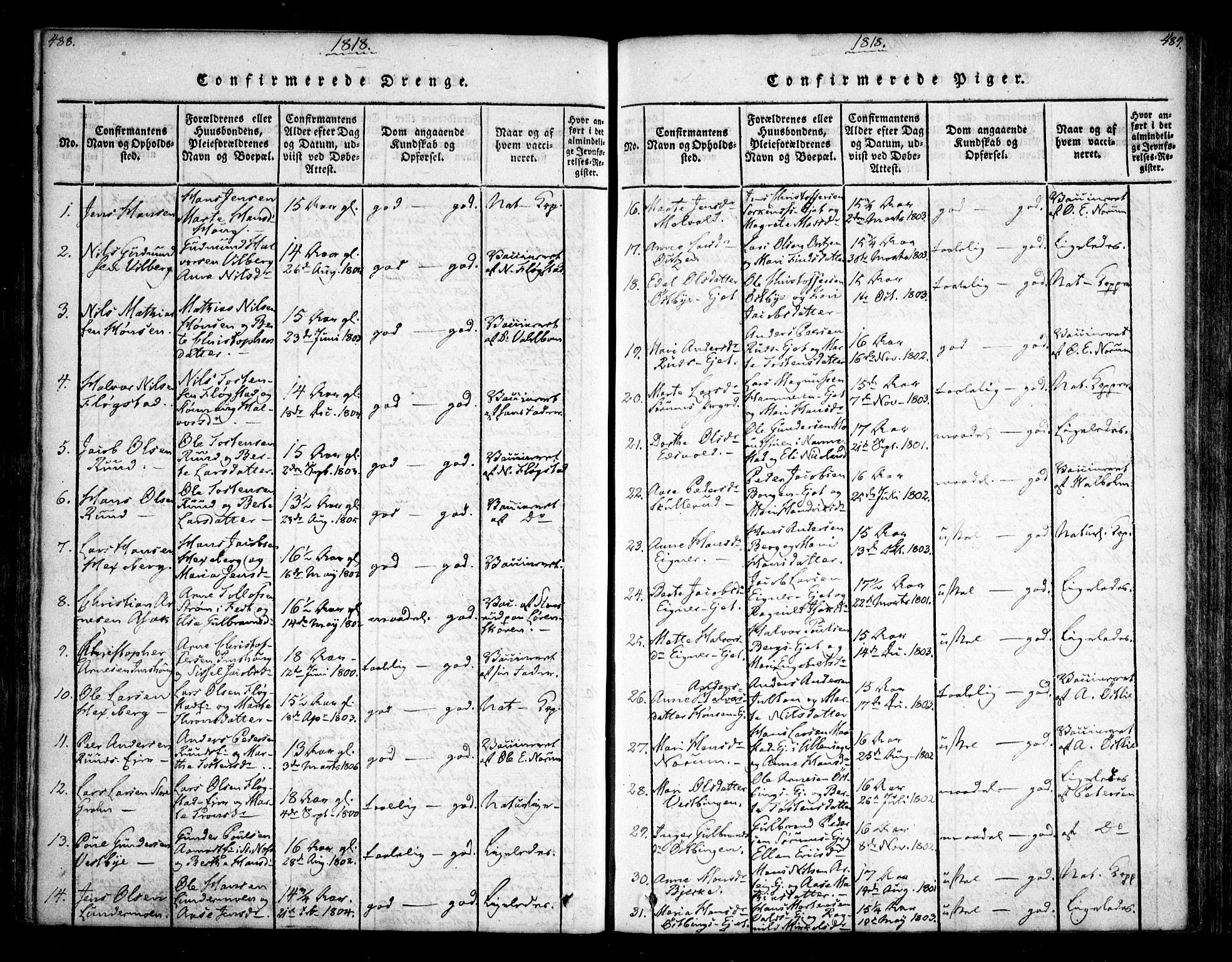Sørum prestekontor Kirkebøker, SAO/A-10303/F/Fa/L0003: Parish register (official) no. I 3, 1814-1829, p. 488-489