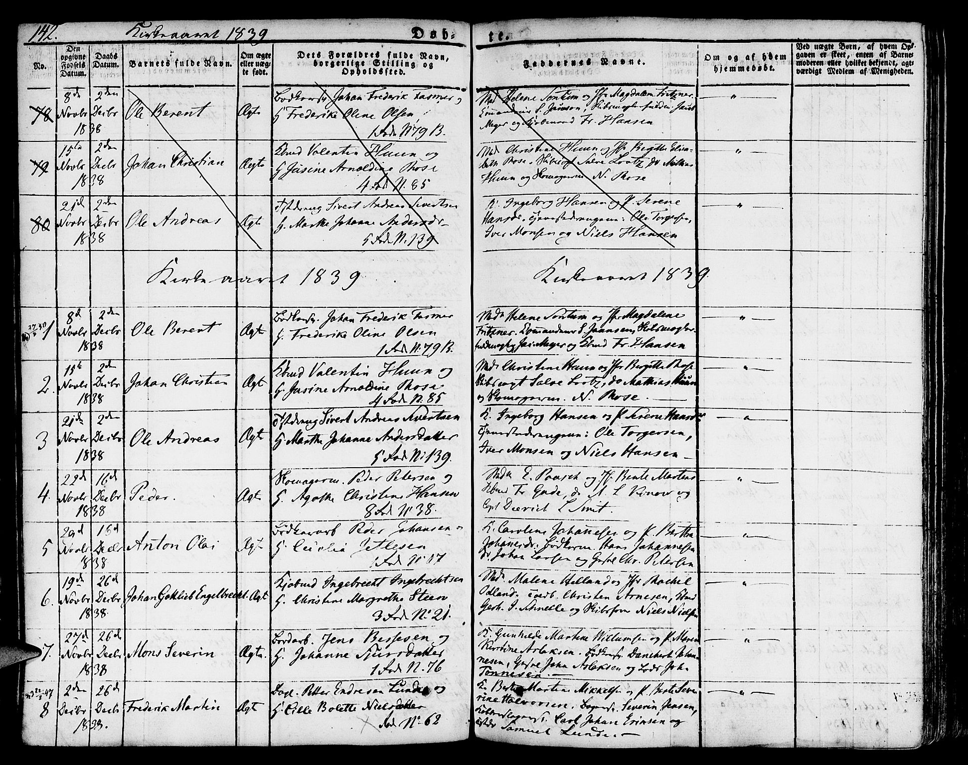 Nykirken Sokneprestembete, SAB/A-77101/H/Hab: Parish register (copy) no. A 5I, 1821-1841, p. 142
