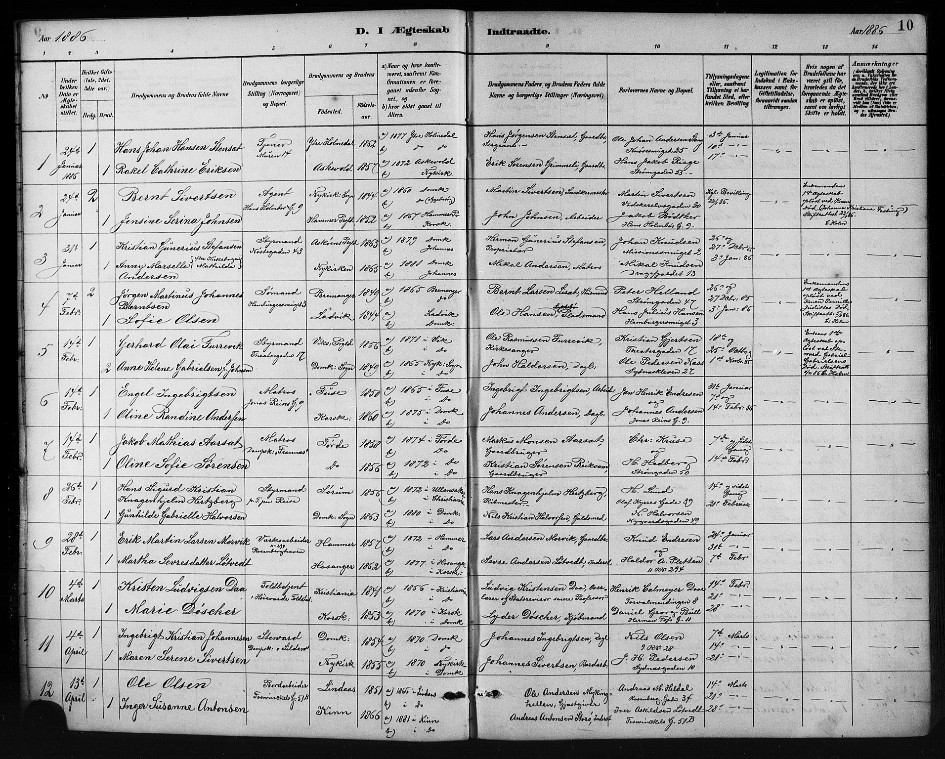 Johanneskirken sokneprestembete, AV/SAB-A-76001/H/Hab: Parish register (copy) no. C 1, 1885-1912, p. 10