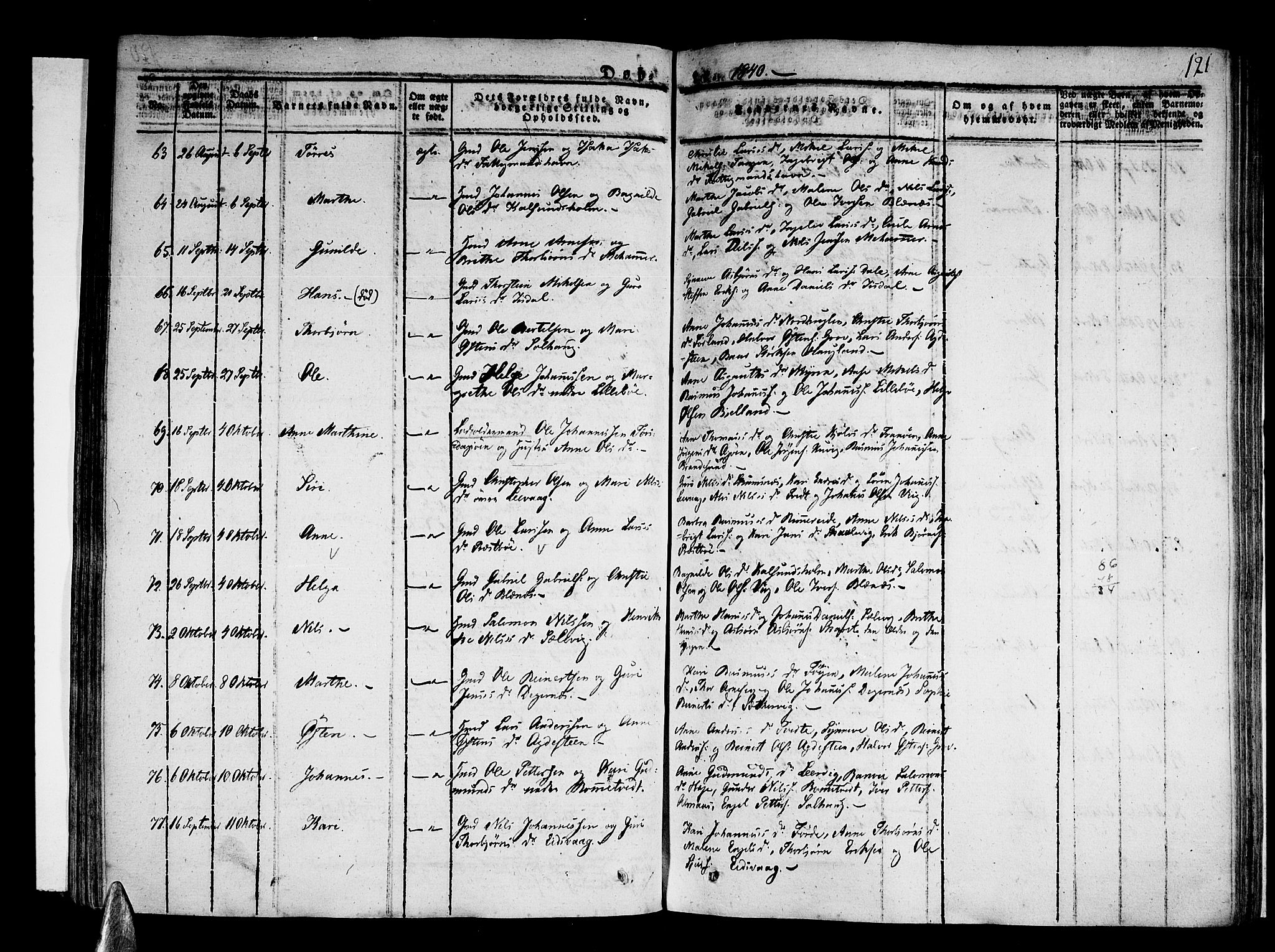 Stord sokneprestembete, AV/SAB-A-78201/H/Haa: Parish register (official) no. A 6, 1826-1840, p. 121