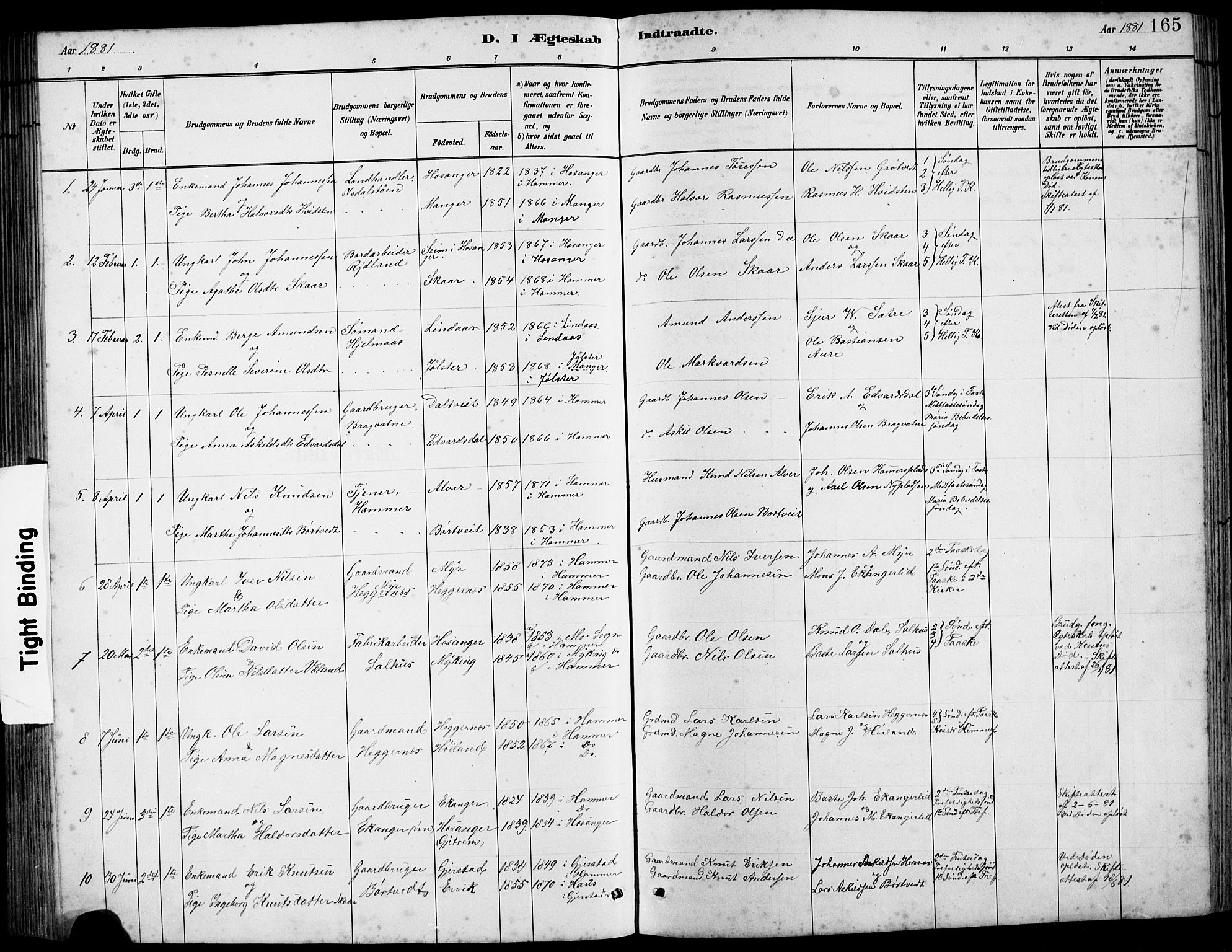 Hamre sokneprestembete, SAB/A-75501/H/Ha/Hab: Parish register (copy) no. B 3, 1881-1898, p. 165