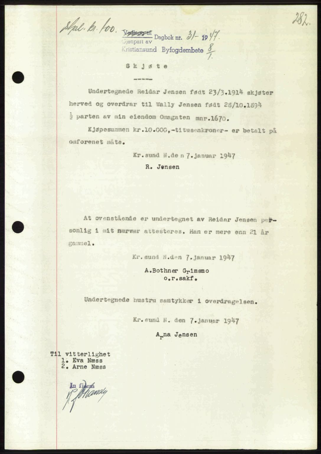 Kristiansund byfogd, AV/SAT-A-4587/A/27: Mortgage book no. 39b, 1946-1947, Diary no: : 31/1947