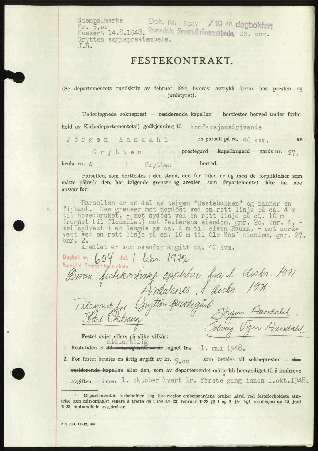 Romsdal sorenskriveri, AV/SAT-A-4149/1/2/2C: Mortgage book no. A27, 1948-1948, Diary no: : 2137/1948