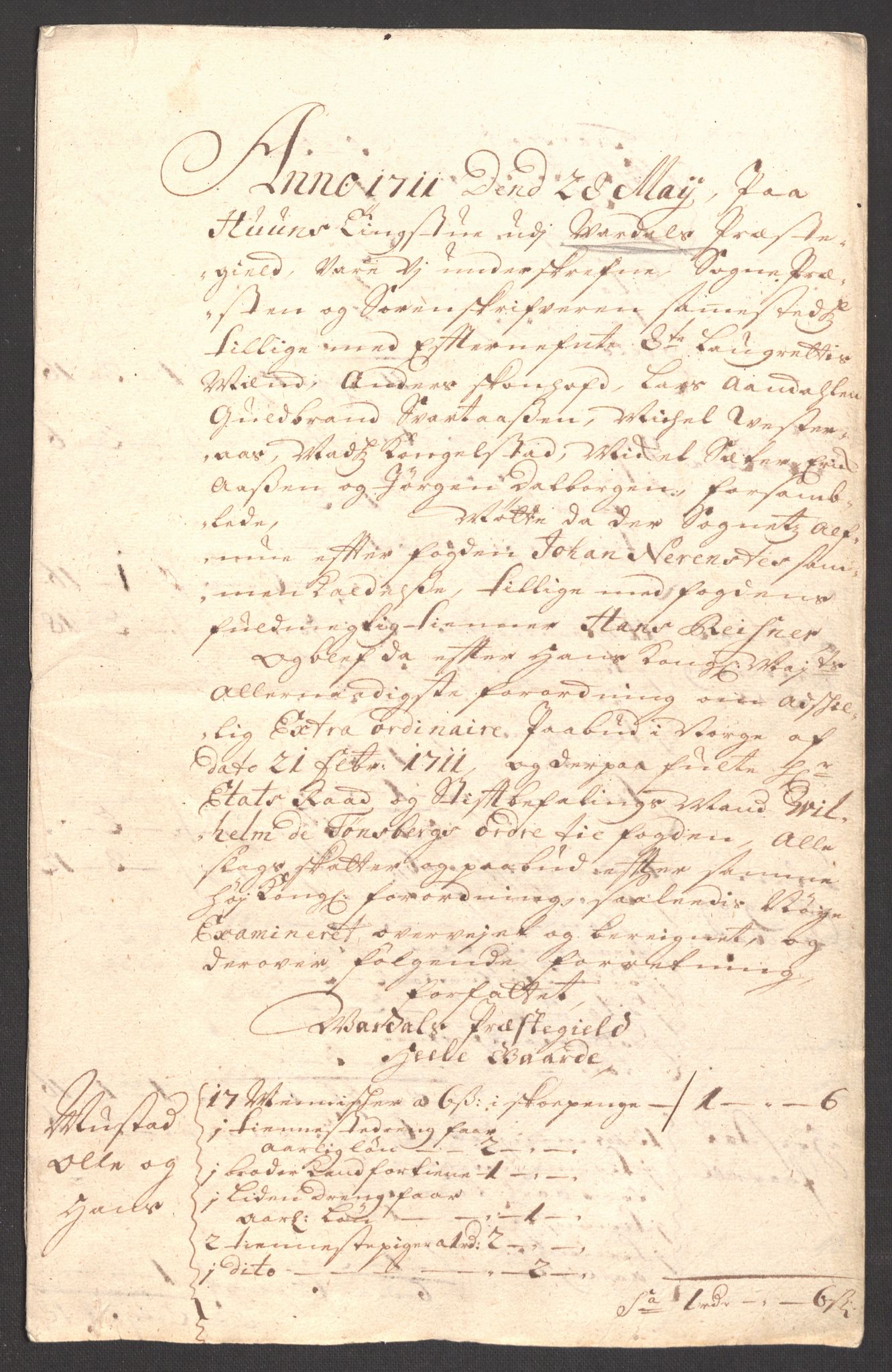 Rentekammeret inntil 1814, Reviderte regnskaper, Fogderegnskap, AV/RA-EA-4092/R18/L1308: Fogderegnskap Hadeland, Toten og Valdres, 1711, p. 257