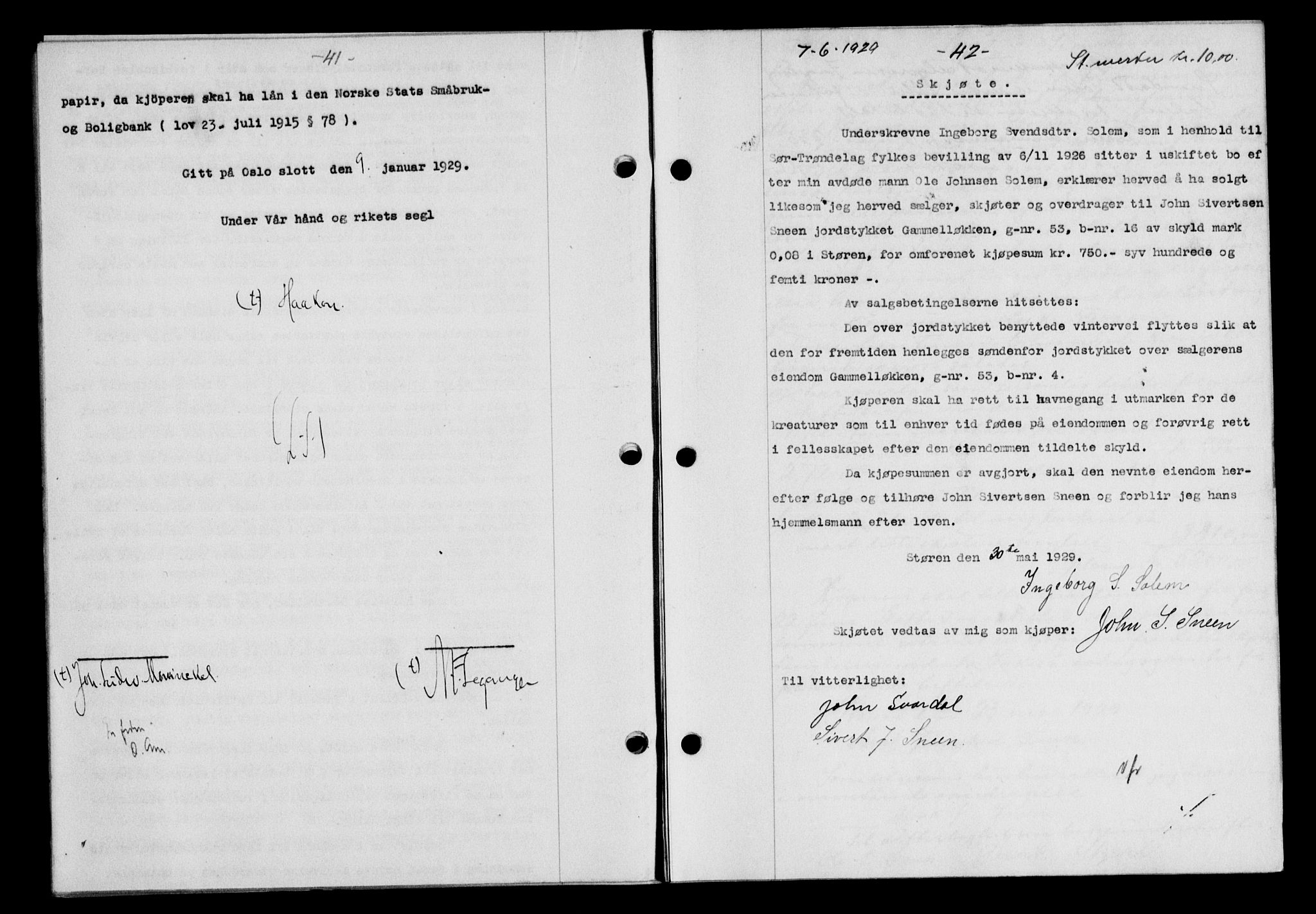 Gauldal sorenskriveri, AV/SAT-A-0014/1/2/2C/L0038: Mortgage book no. 39, 1929-1930, Deed date: 07.06.1929