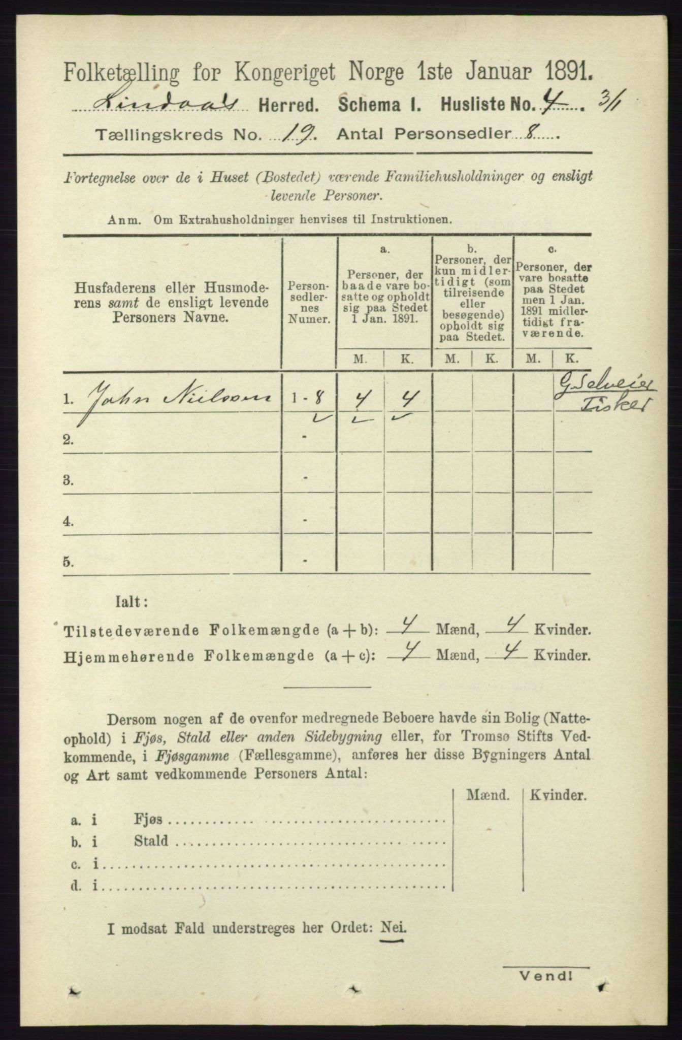 RA, 1891 census for 1263 Lindås, 1891, p. 6876