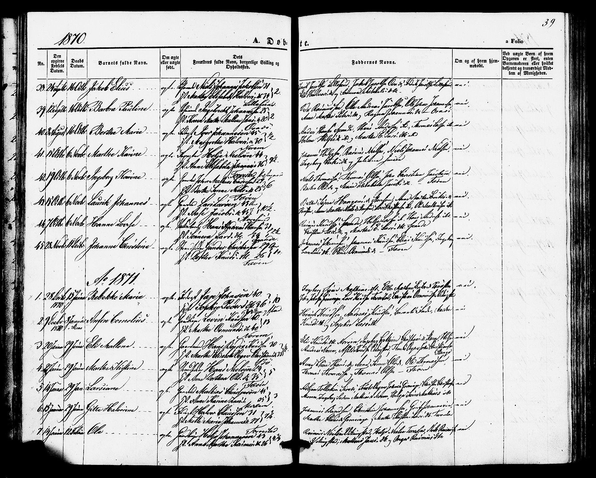 Torvastad sokneprestkontor, AV/SAST-A -101857/H/Ha/Haa/L0010: Parish register (official) no. A 10, 1857-1878, p. 39