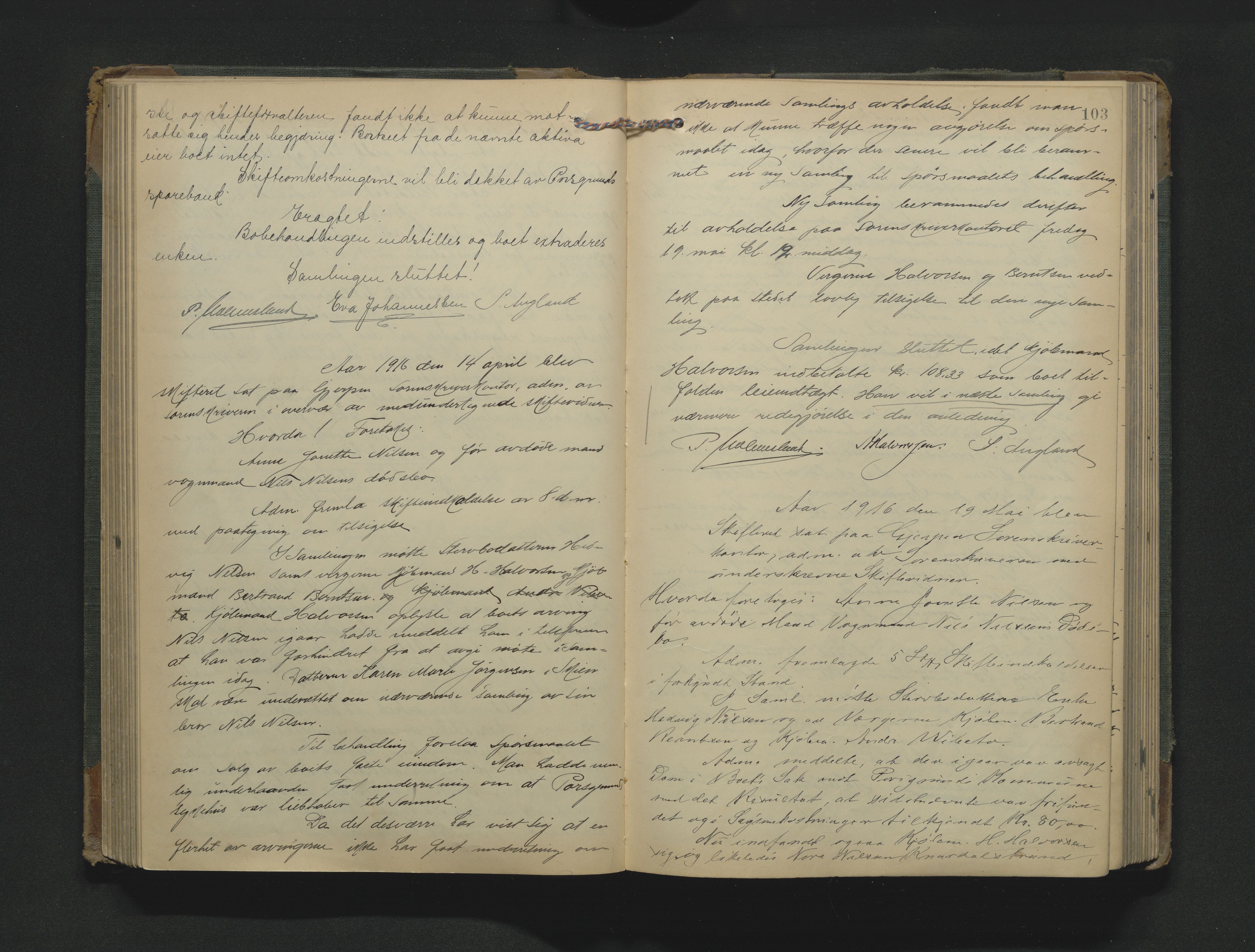 Gjerpen sorenskriveri, AV/SAKO-A-216/H/Hb/Hbb/Hbbb/L0002: Skifteforhandlingsprotokoll, Porsgrunn by, 1911-1923, p. 102b-103a