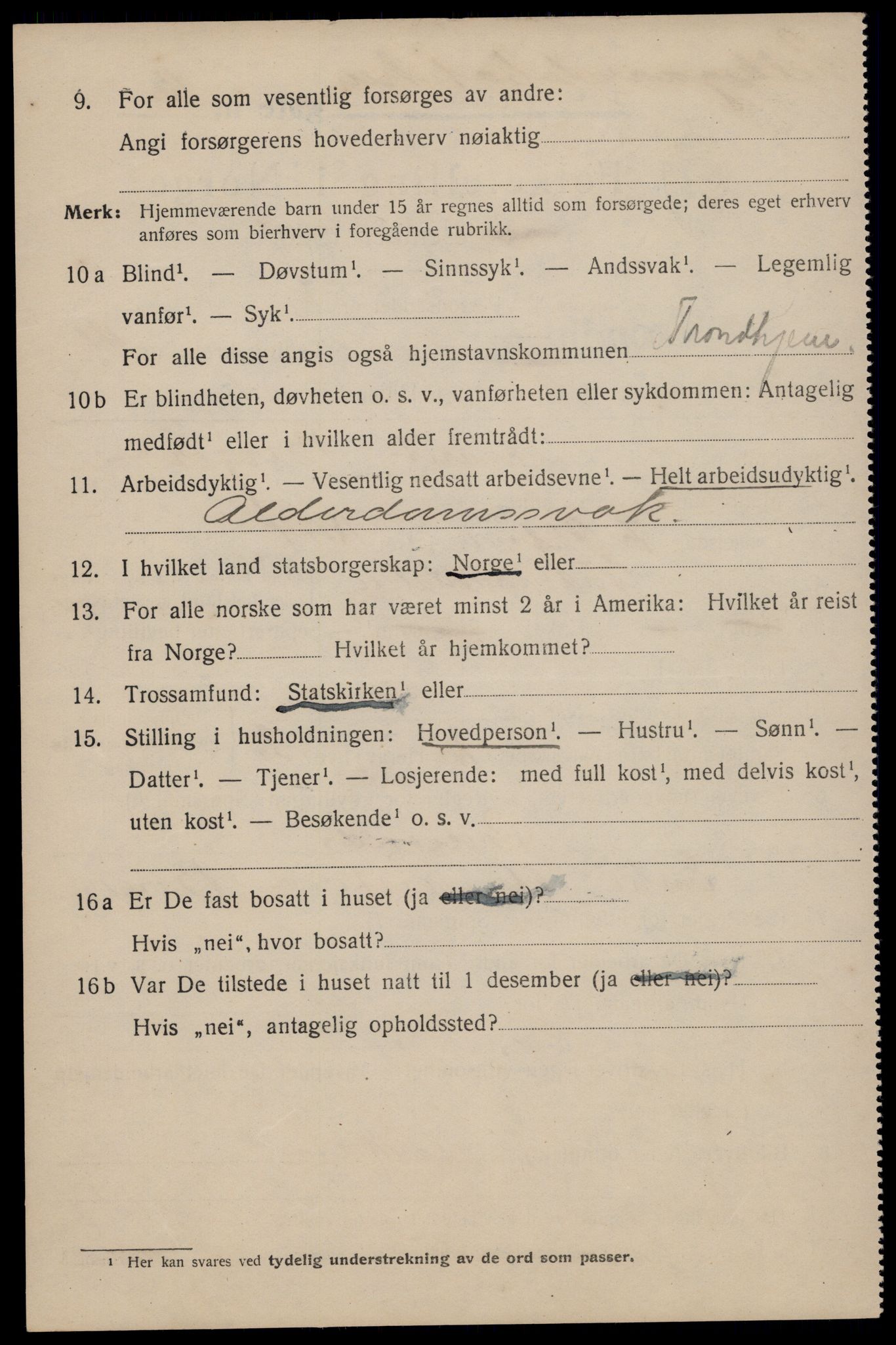 SAT, 1920 census for Trondheim, 1920, p. 91091