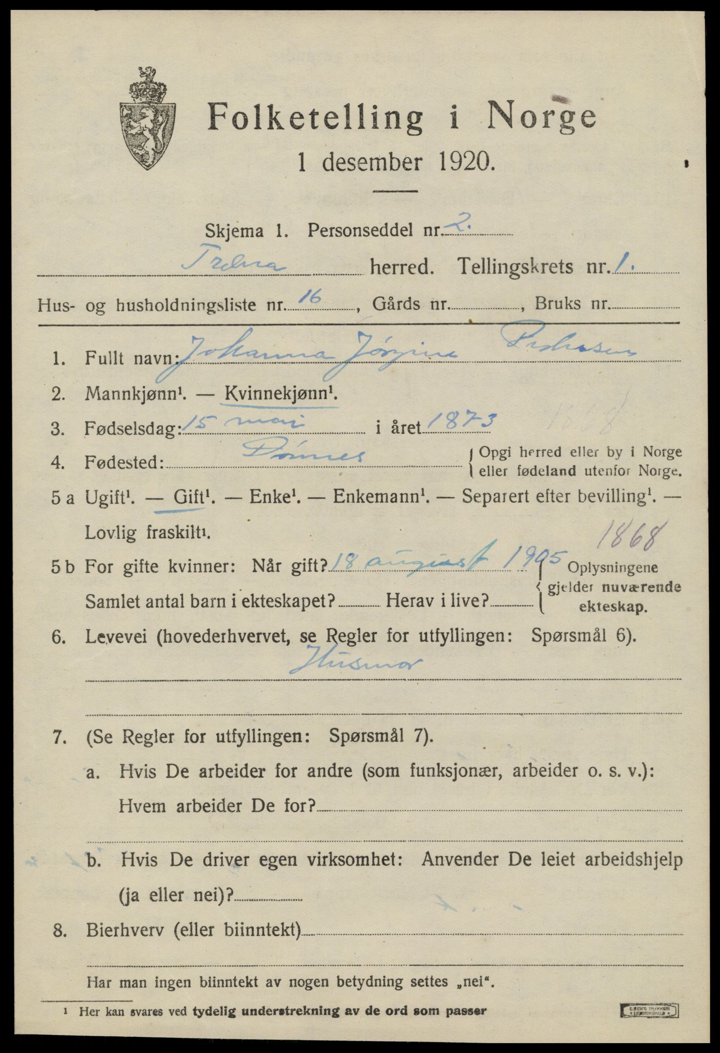 SAT, 1920 census for Træna, 1920, p. 416