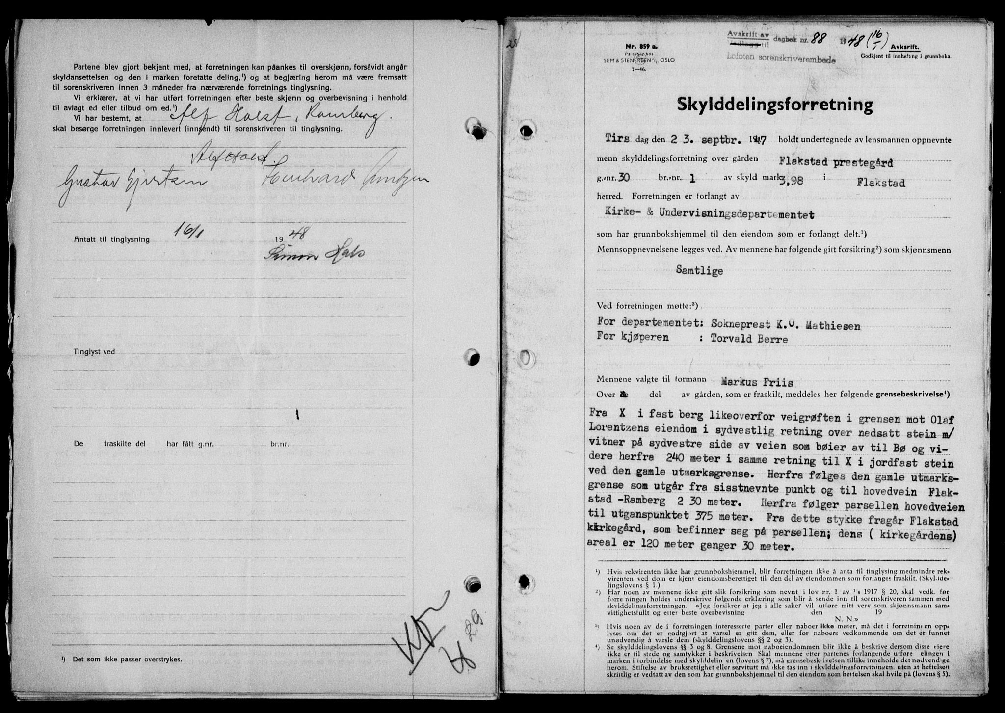 Lofoten sorenskriveri, SAT/A-0017/1/2/2C/L0017a: Mortgage book no. 17a, 1947-1948, Diary no: : 88/1948