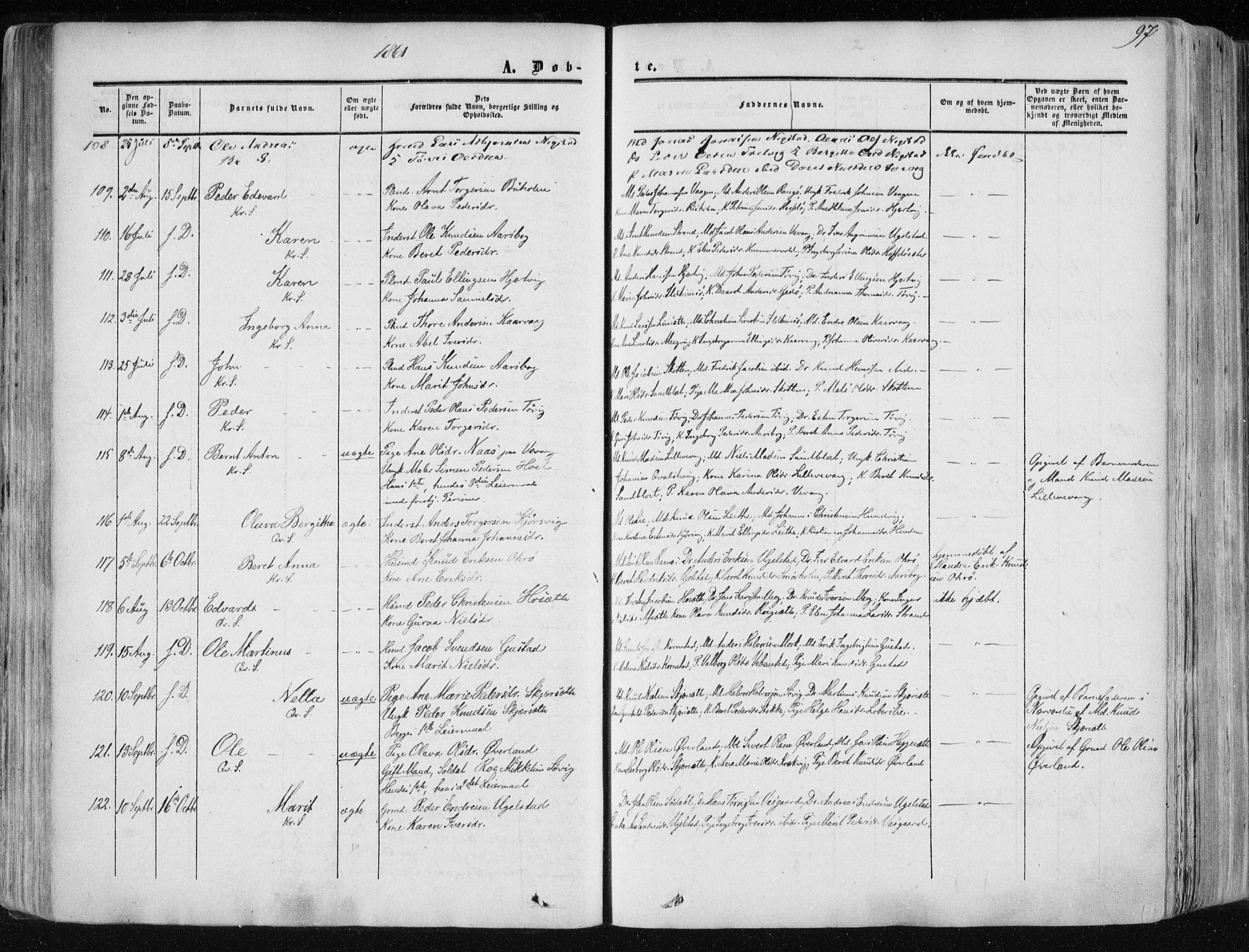 Ministerialprotokoller, klokkerbøker og fødselsregistre - Møre og Romsdal, SAT/A-1454/568/L0804: Parish register (official) no. 568A11, 1854-1868, p. 97
